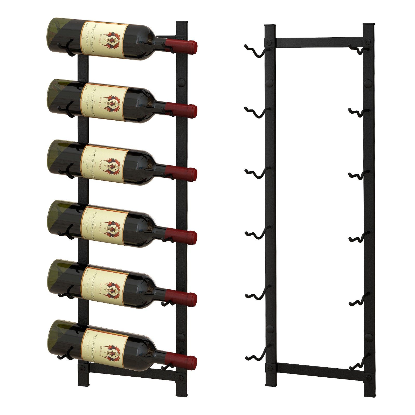 COSTWAY Weinregal, Wand, Metall, für 6 Flaschen, Industrial, 13,5x22x73cm