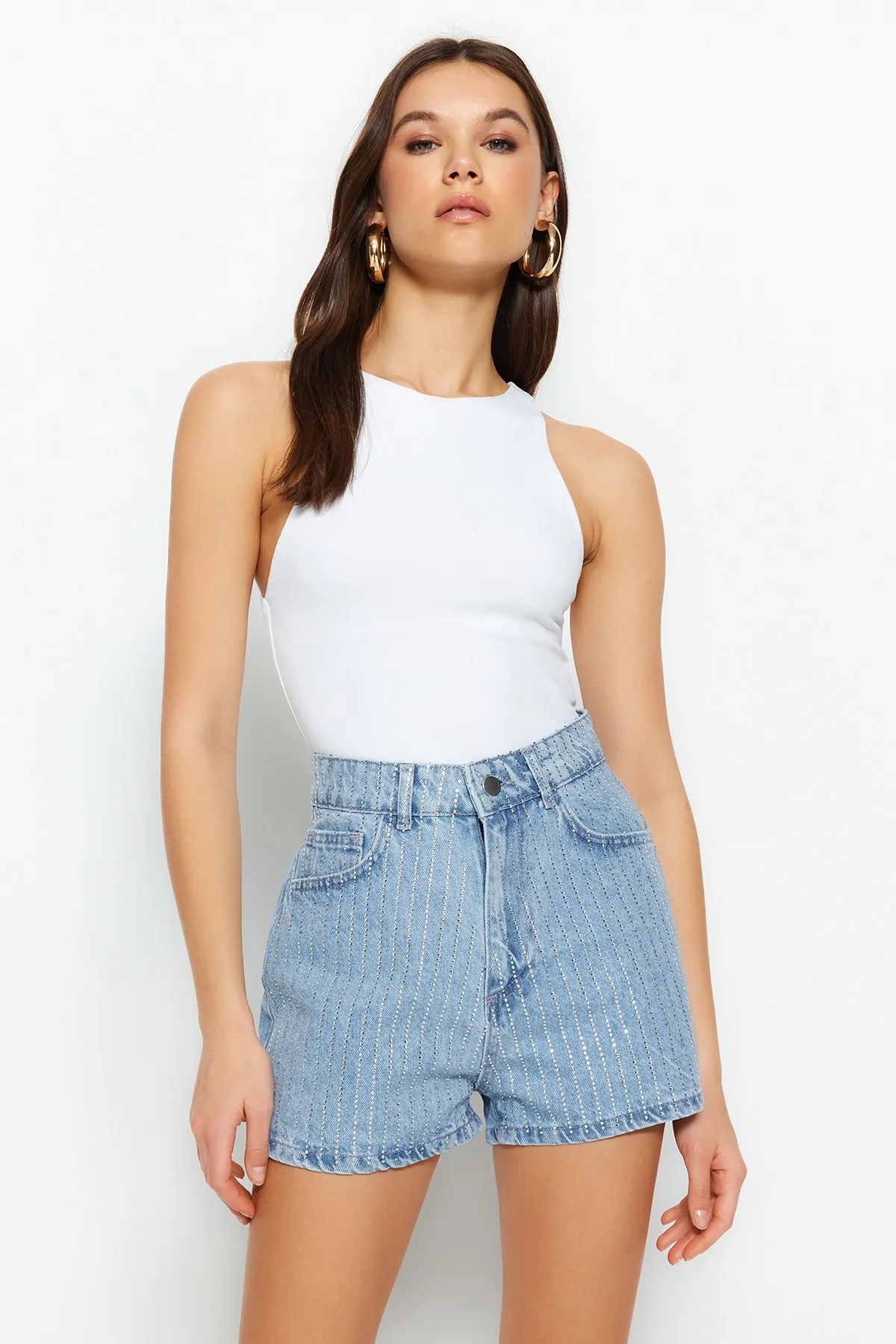 Trendyol Collection  Shorts - Blau - Hoher Bund