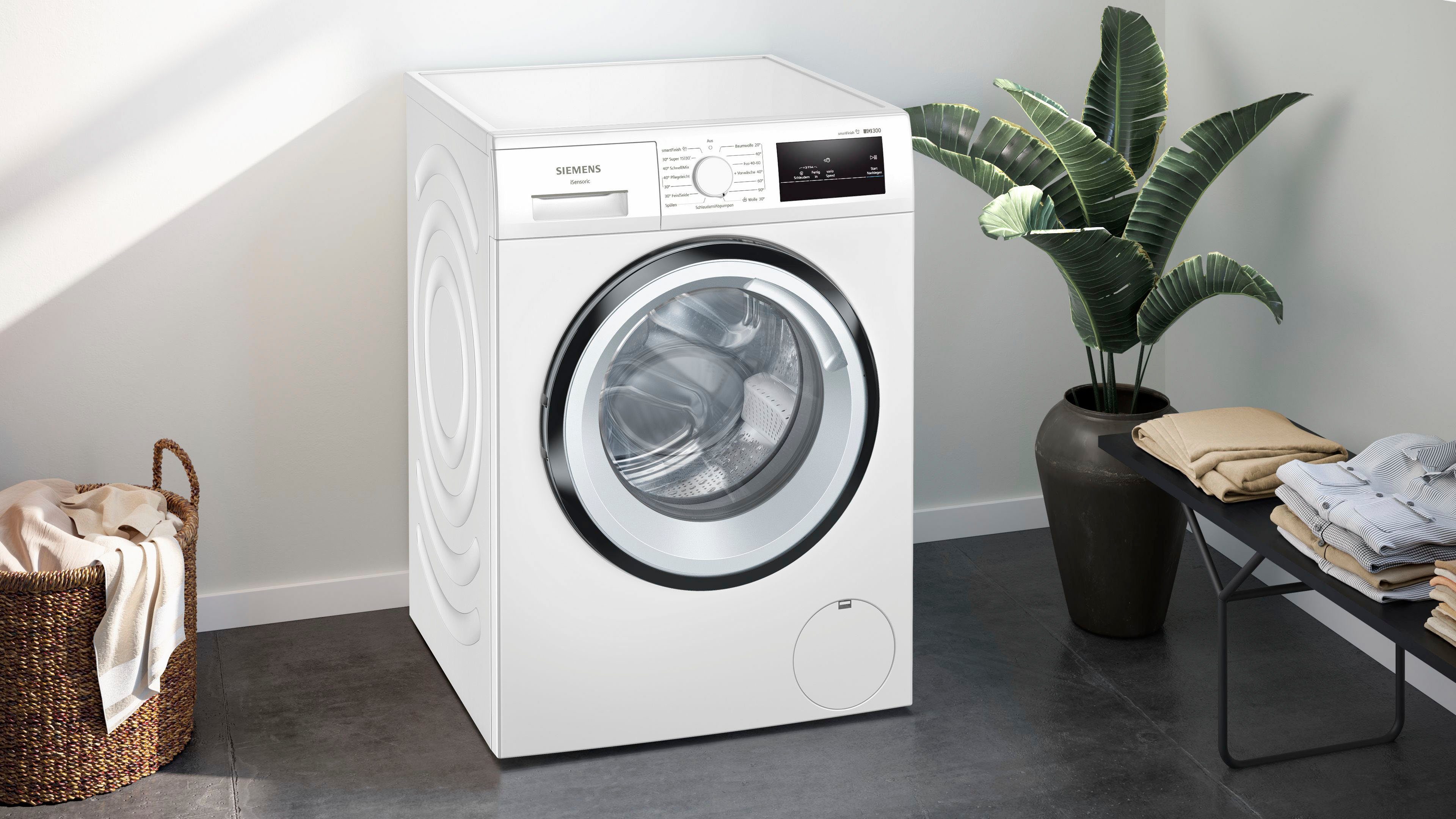 SIEMENS Waschmaschine iQ300 WM14N0A4, 8 kg, 1400 U/min, smartFinish – glättet dank Dampf sämtliche Knitterfalten