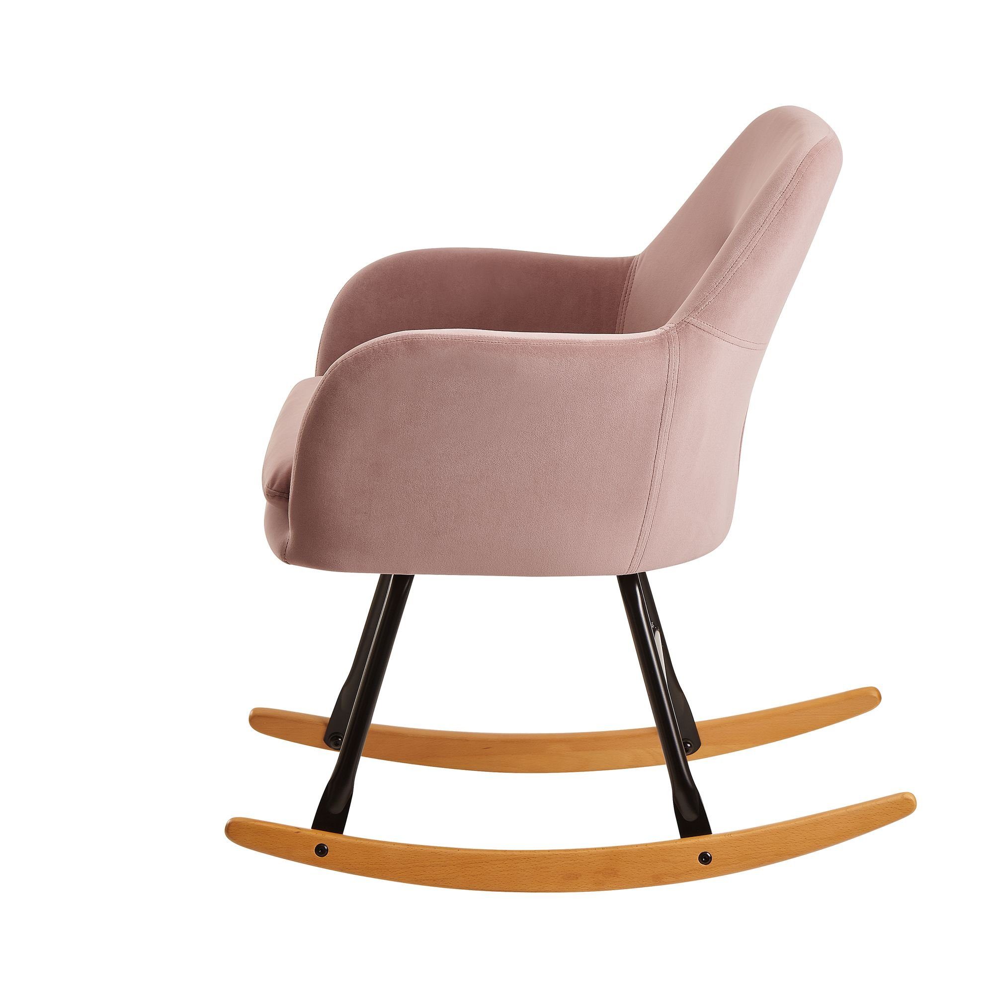 Wohnling Schaukelstuhl WL6.208 (Rosa 71x76x70cm Relaxsessel Samt Holz Skandi), Schaukelsessel Skandinavisch, Schwingsessel Modern