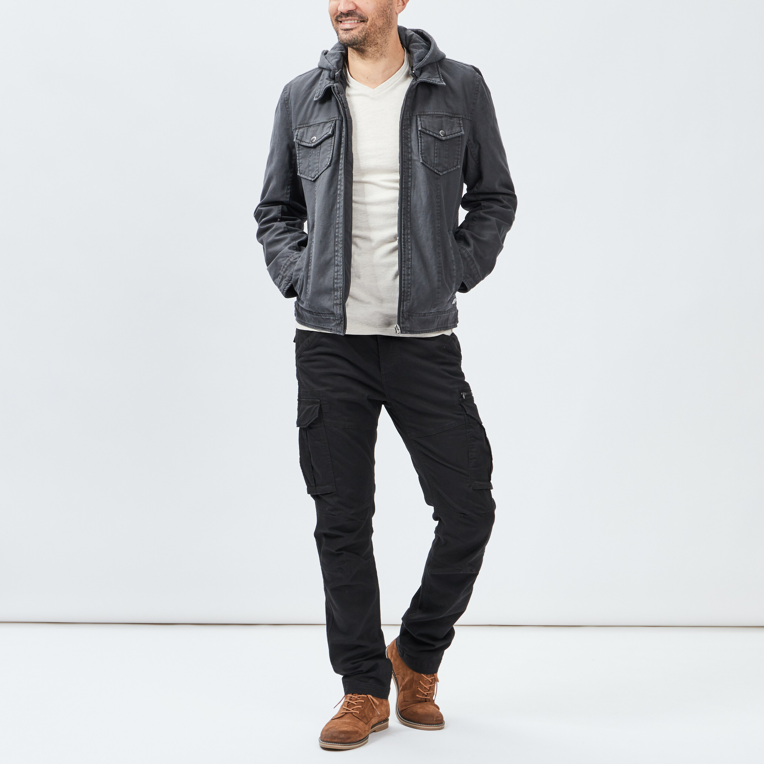 Blouson droit avec capuche Trappeur gris foncé homme | La Halle