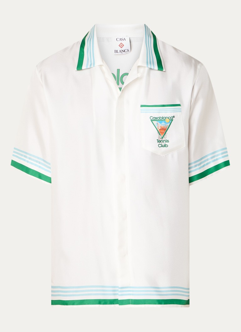 Casablanca Tennis Clubin normaalin mallinen silkkipaita, jossa logo ja painatus takana