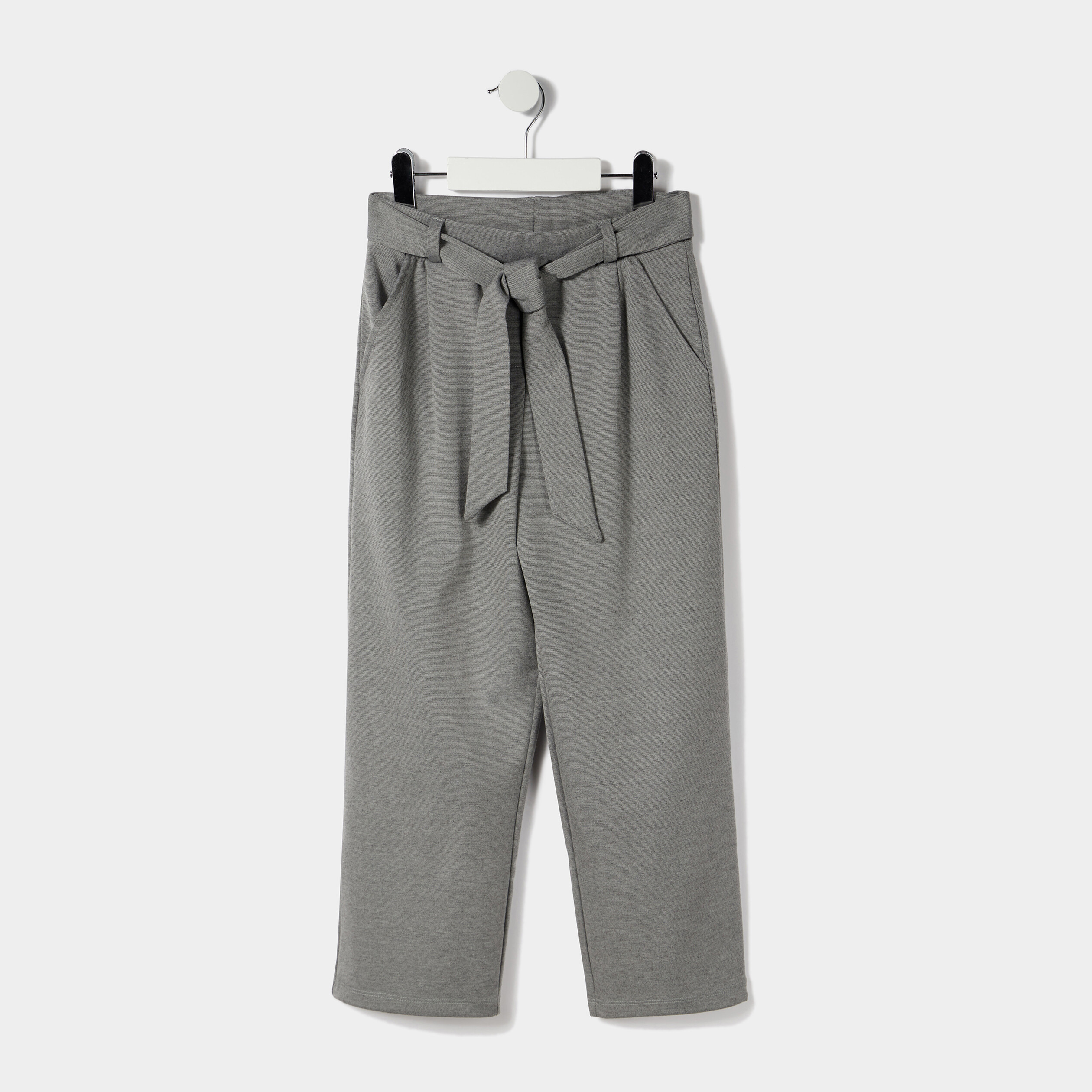 Pantalon jambe large avec ceinture gris foncé fille | La Halle