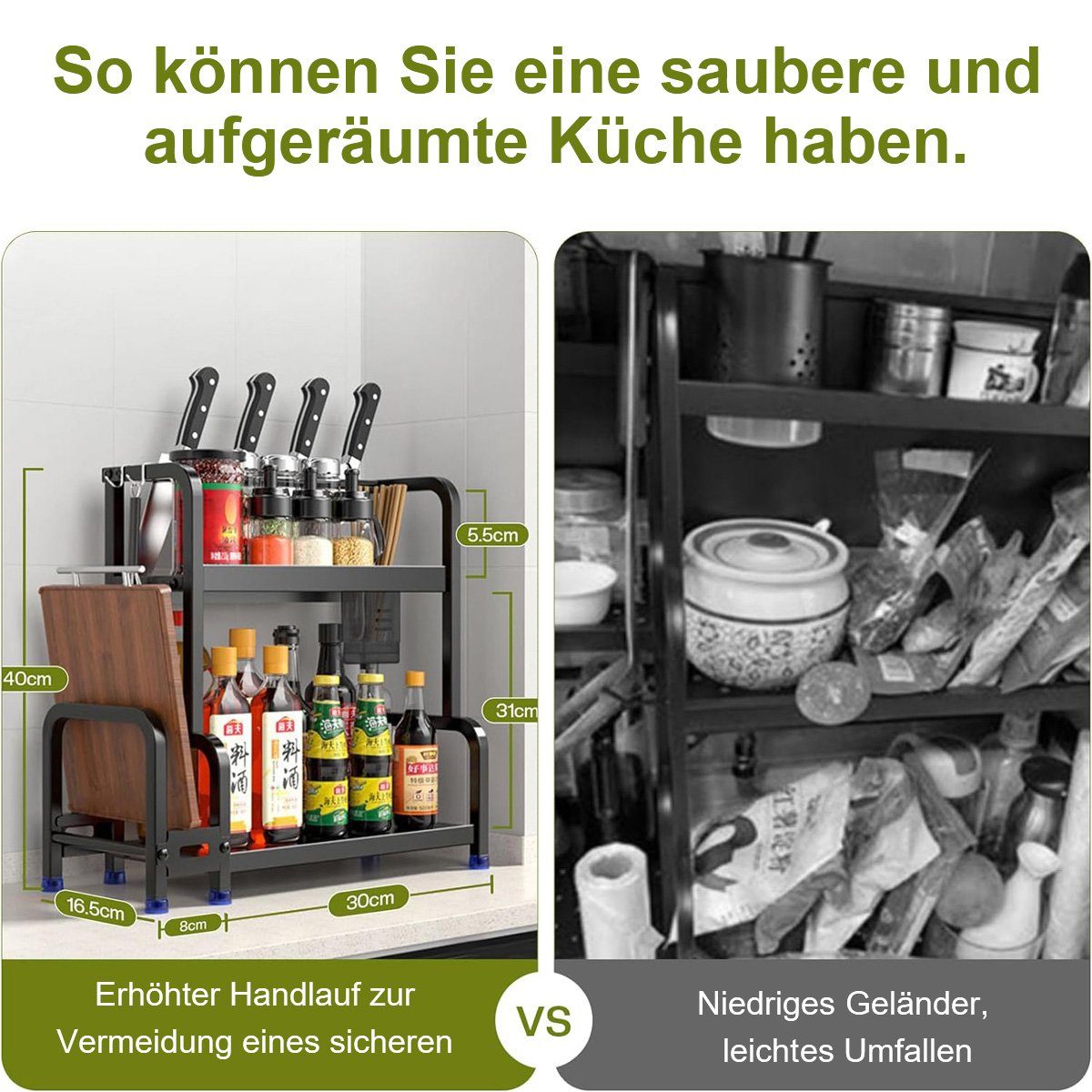 götäzer Gewürzregal 2-stöckiges Gewürzregal mit Utensilienablage, 1-tlg., Gewürzregale, Küchenorganisatoren und Lagerregale