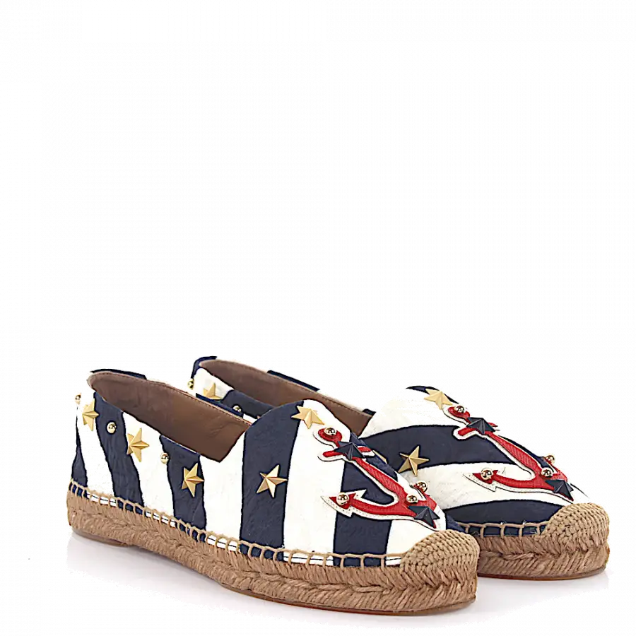 Dolce & Gabbana - Espadrilles Bast Baumwollmischung Nieten blau weiß - blau