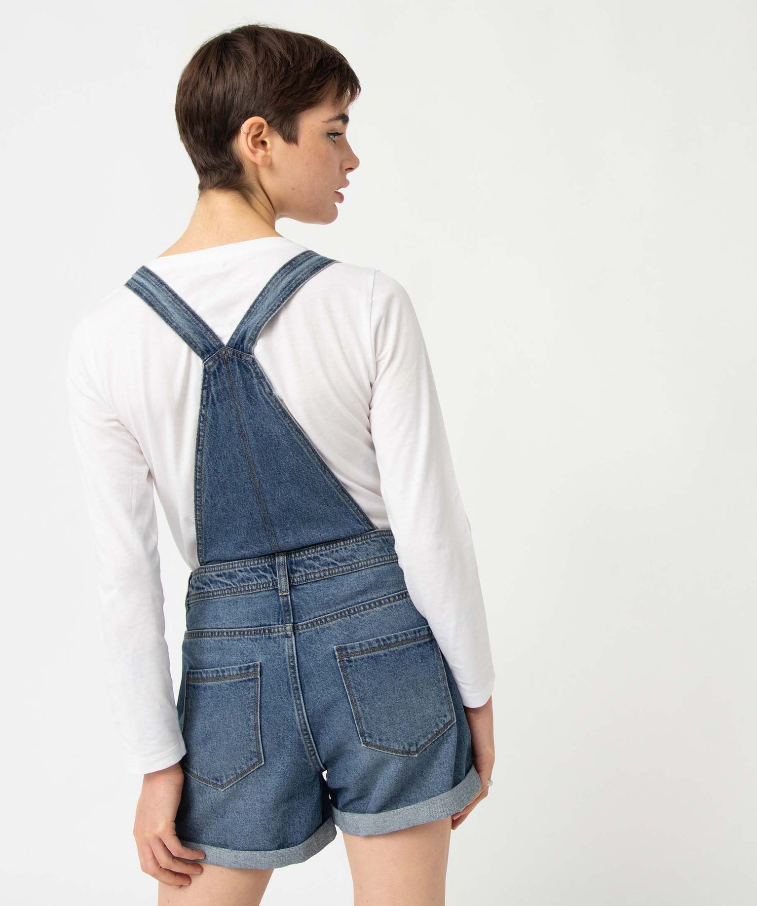 Salopette femme en jean coupe courte stone | GEMO