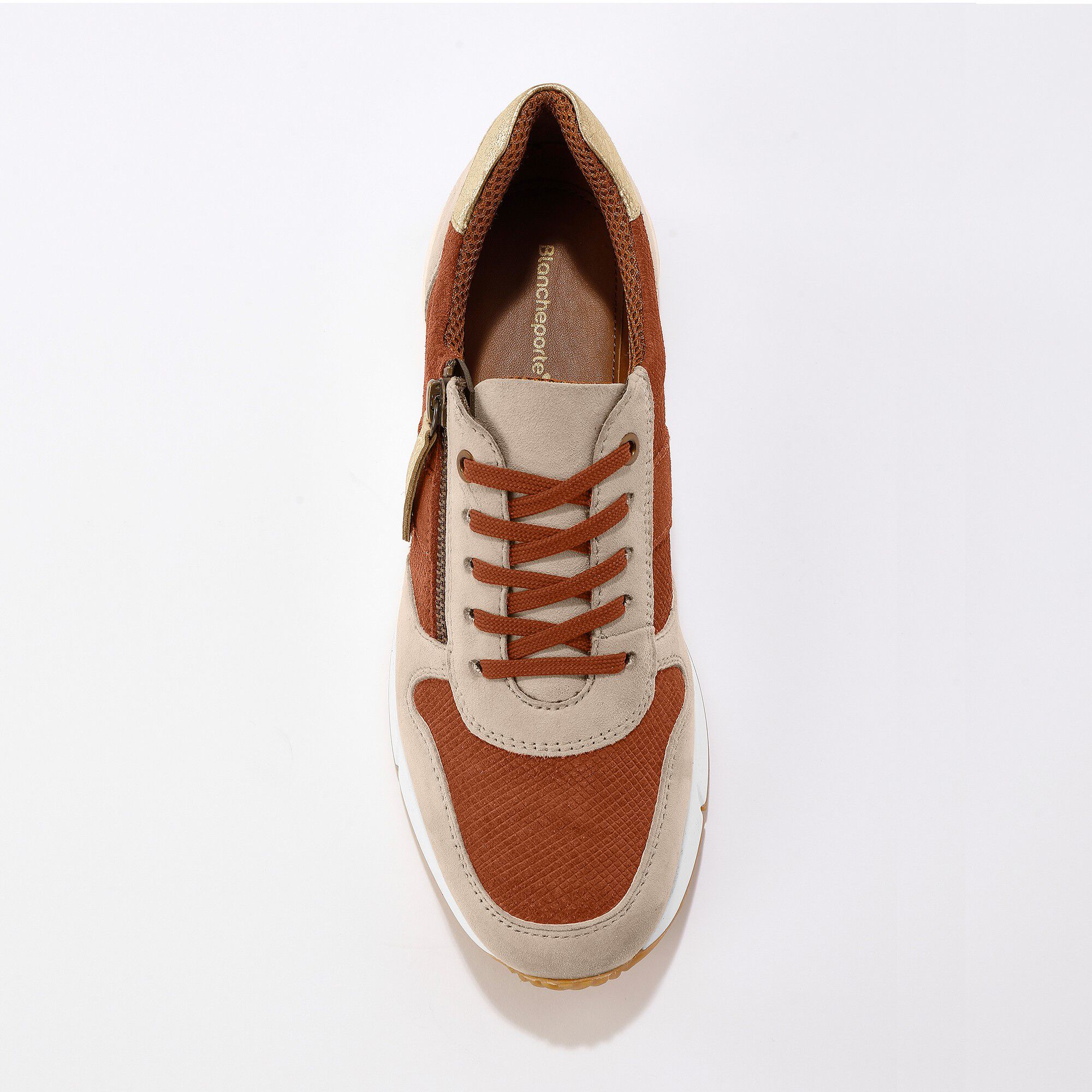 Baskets style running zippées en cuir bimatière