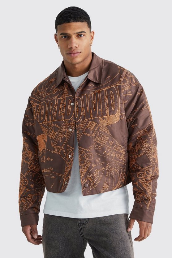Kastige Nylon Bomberjacke mit Stickerei