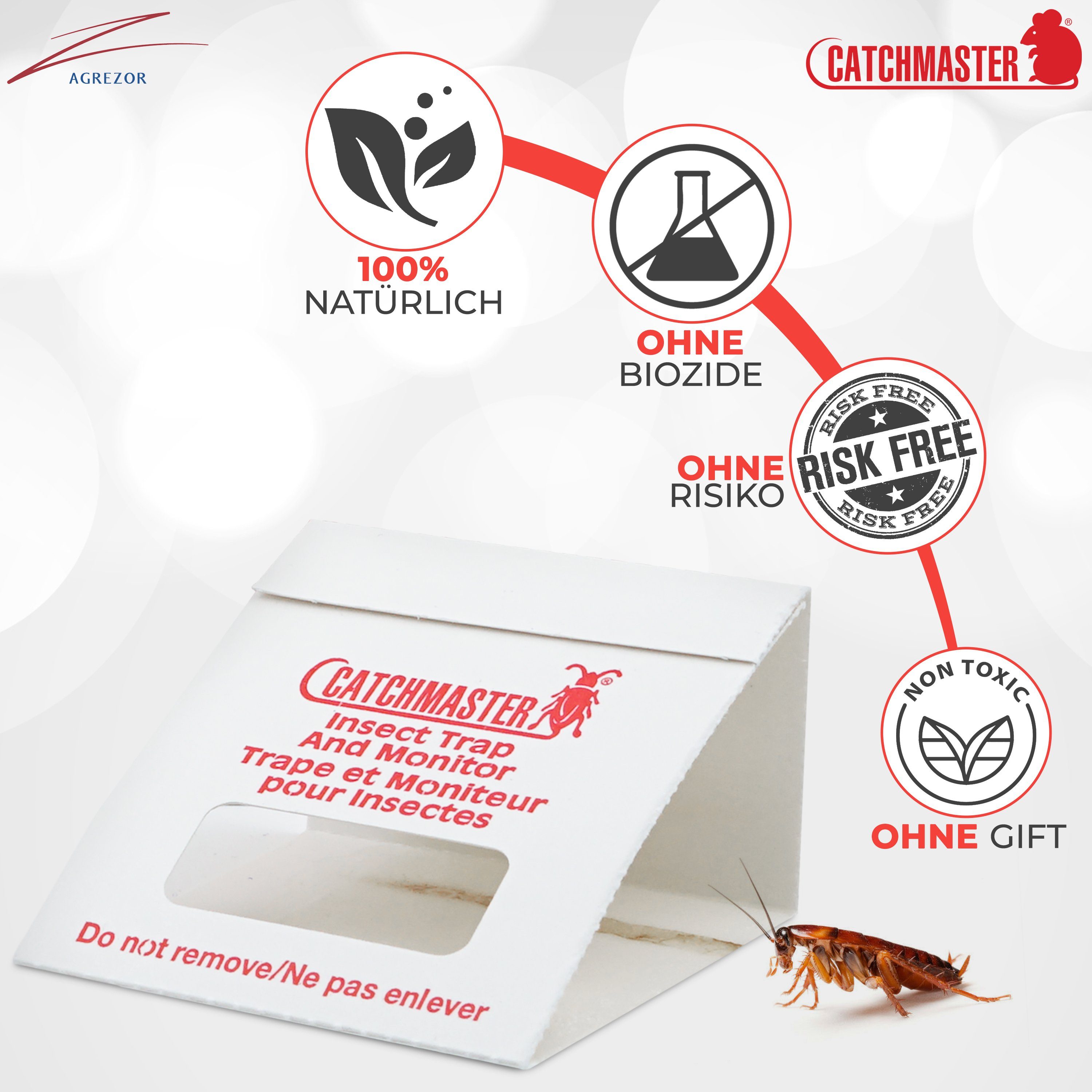 Catchmaster Insektenfalle Schabenfalle 100i, Starke Kakerlakenfallen mit integriertem Köder