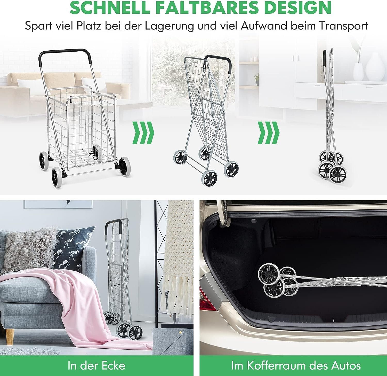 KOMFOTTEU Transportwagen Einkaufswagen, klappbar & tragbar