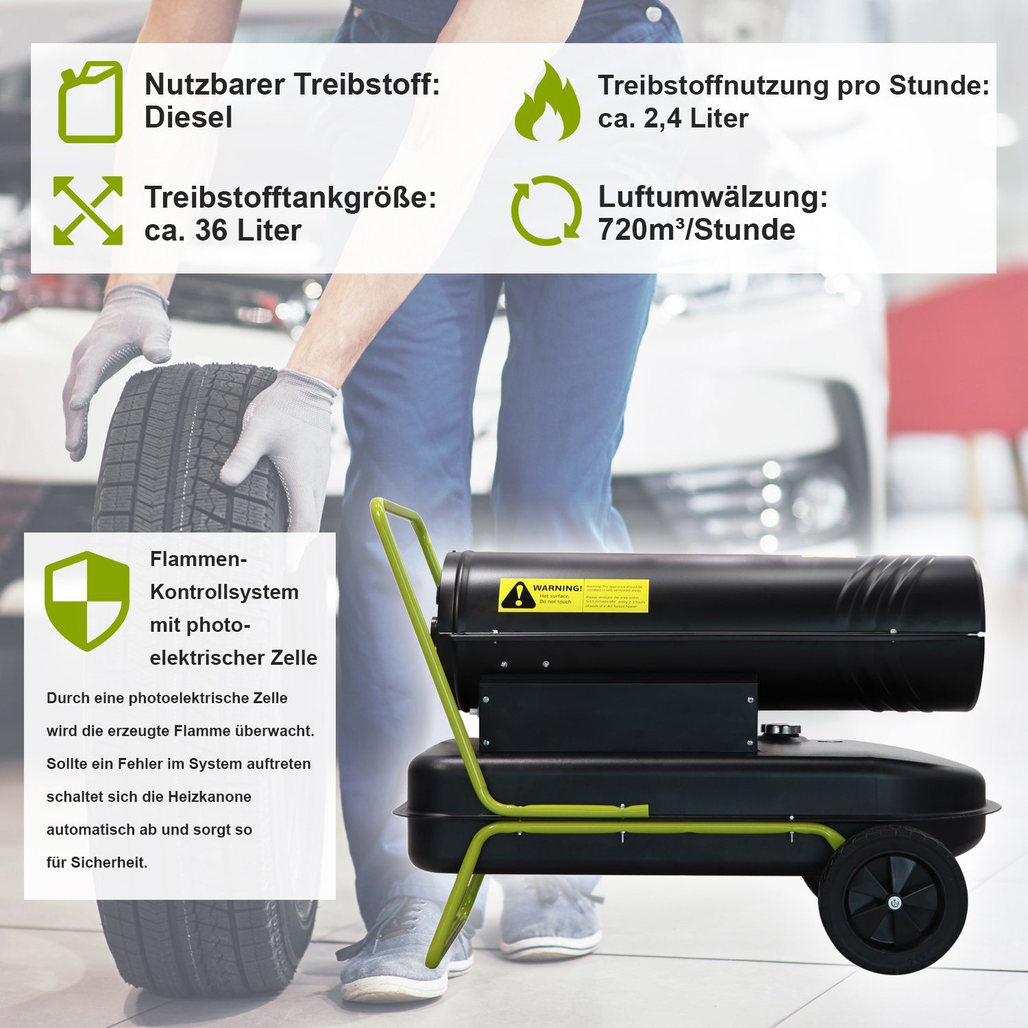 TroniTechnik Heizlüfter Diesel Heizkanone, Heizgerät TT-HK-243,30kW Leistung,integrierter Tank, 30000 W, Thermisch geschützter Motor, hitzeresistente Stahlkammer