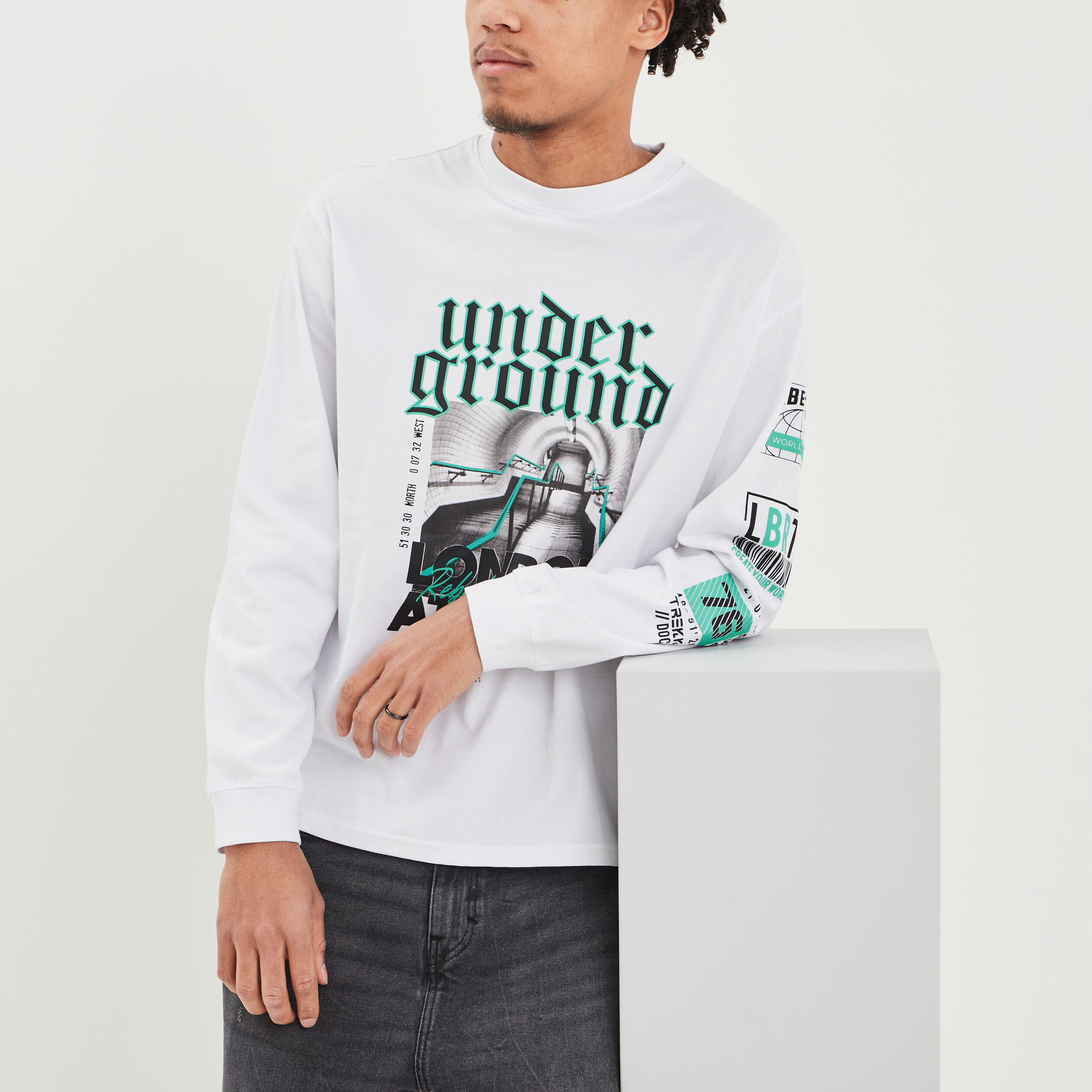 T-shirt manches longues oversize blanc homme | La Halle