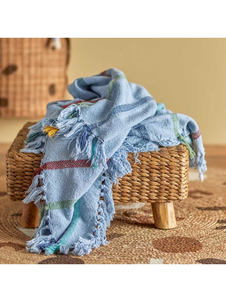 Bloomingville Decke FREY Blau mit bunten Streifen 160x130 cm günstig kaufen onesize