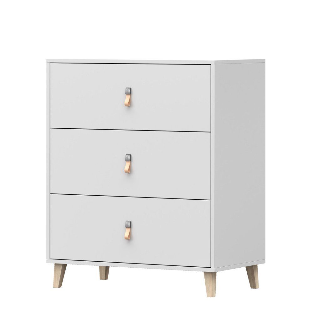 Kids Collective Kommode weiss Skandi mit drei Schubladen Kinderzimmer 96,5 cm hoch, 80 cm breit, Jugendzimmer, praktisches Sideboard, Mehrzweckschrank