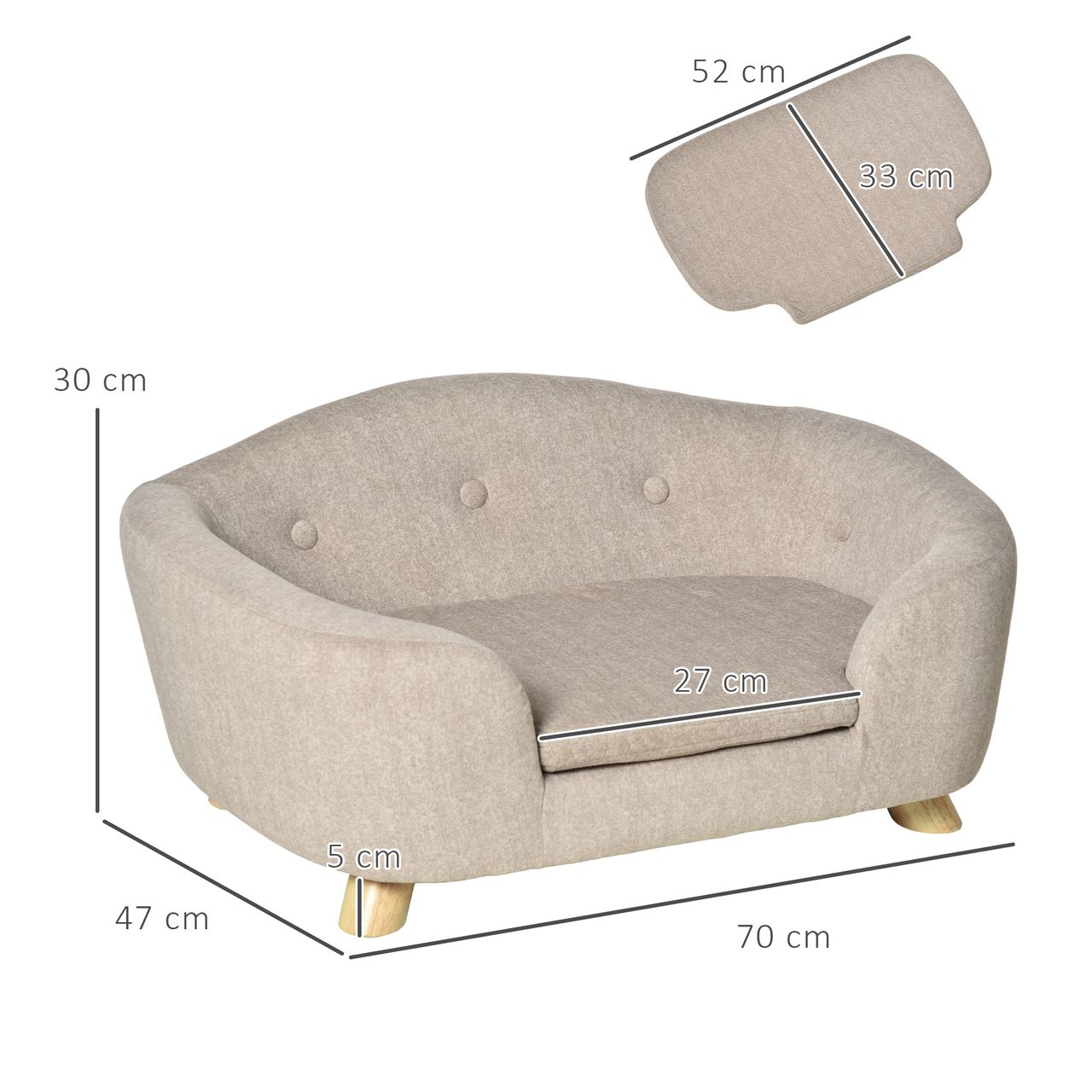 PawHut Haustiersofa Hundematte Katzen Sofa mit Kissen Plüsch Cremeweiß