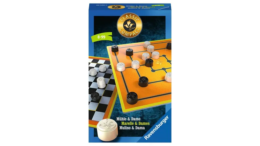 Ravensburger Spiel - Mitbringspiel Classic Compact: Mühle & Dame - zwei Taktikspiele ab 8 Jahren