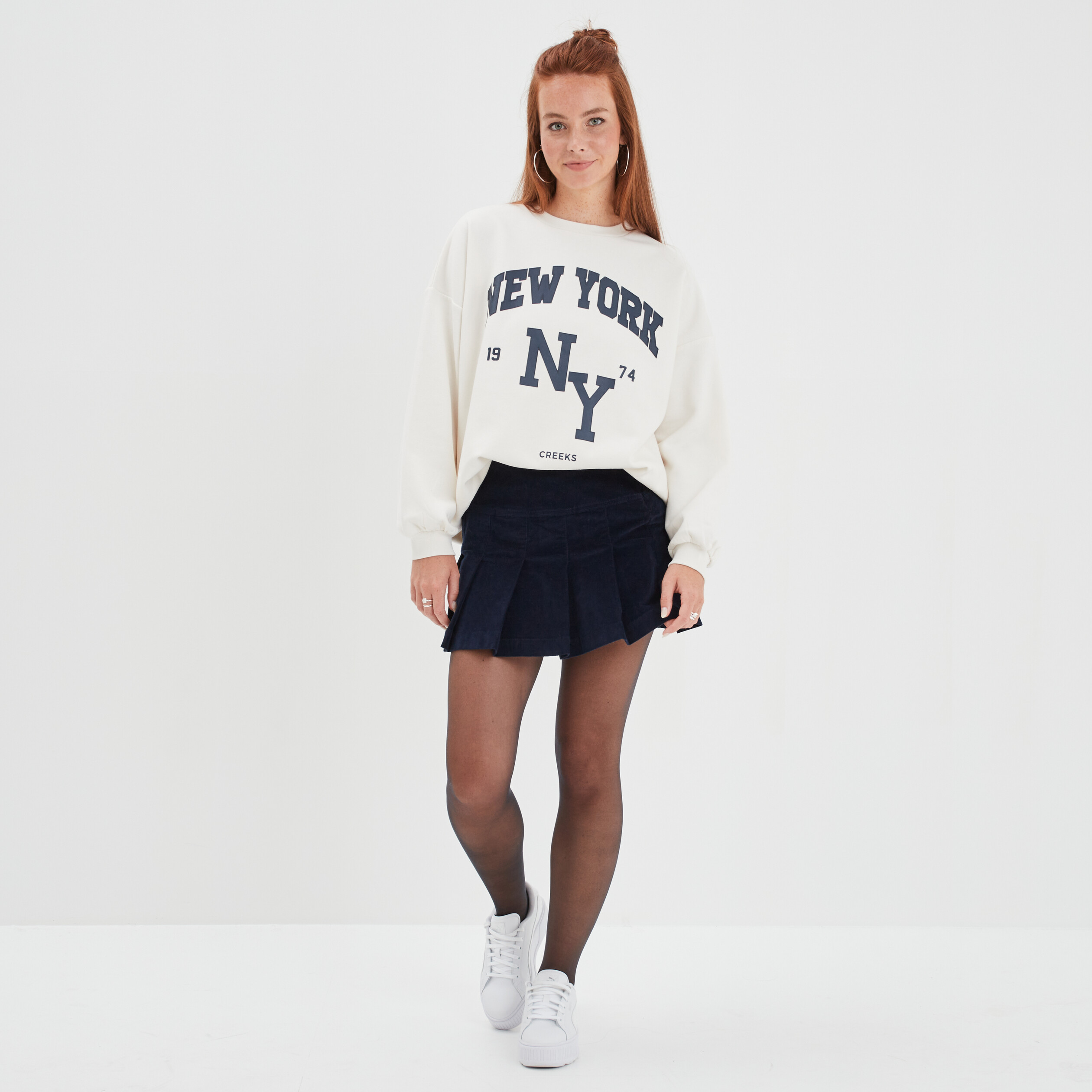 Sweat oversize mi-long col rond Creeks creme femme | La Halle