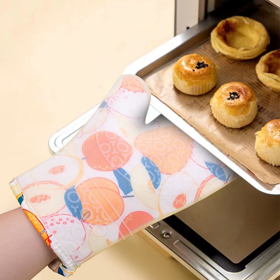 FIDDY Topfhandschuhe Silikon Ofenhandschuhe, hitzebeständige wasserdichte Handschuhe, (anti-Verbrühungs-Koch- und Backtopflappen), flexible Ofenhandschuhe mit gestepptem Futter, 1 Paar (Pfirsich).