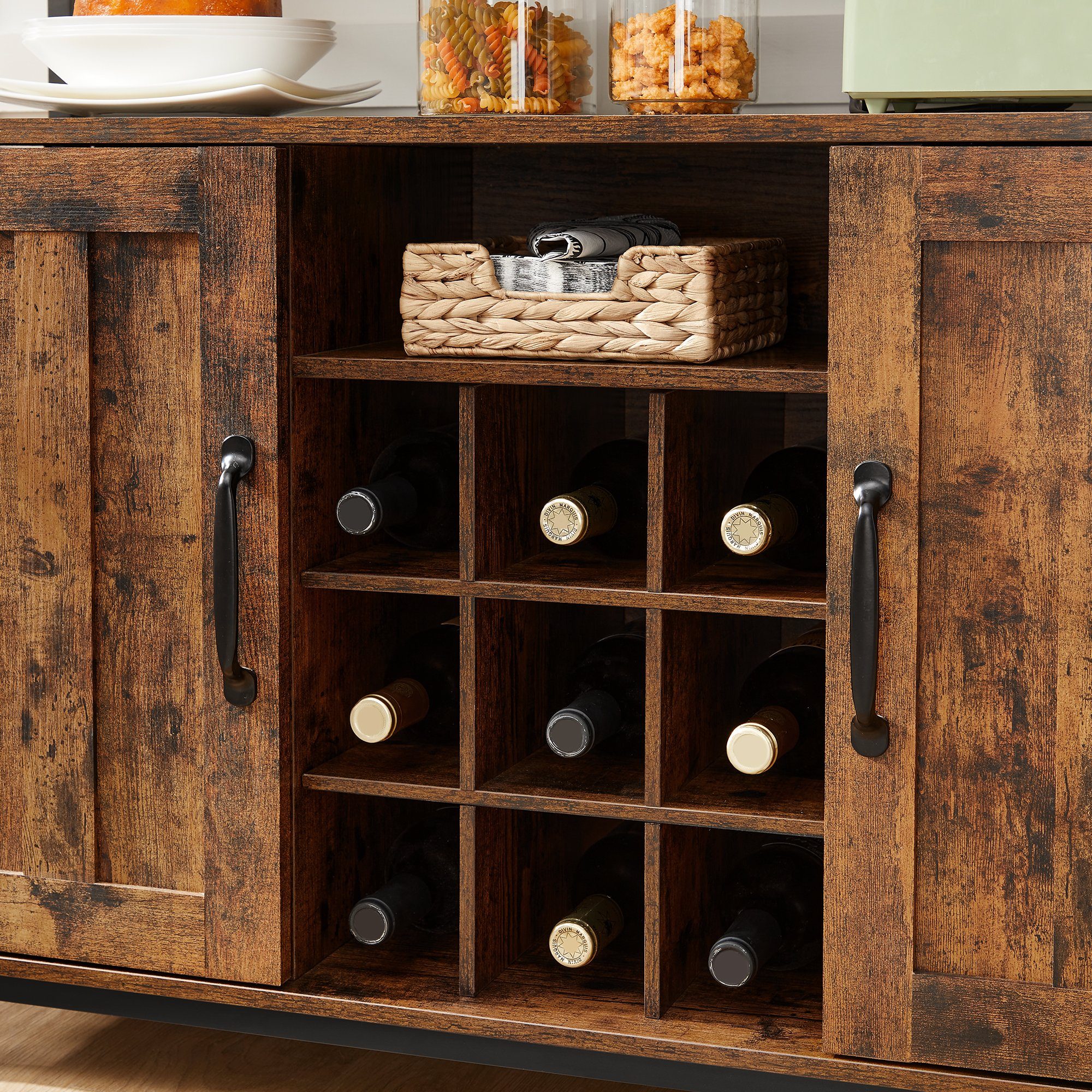 VASAGLE Sideboard Küchenschrank, 100 x 35 x 81,4 cm, mit 2 Türen, vintage