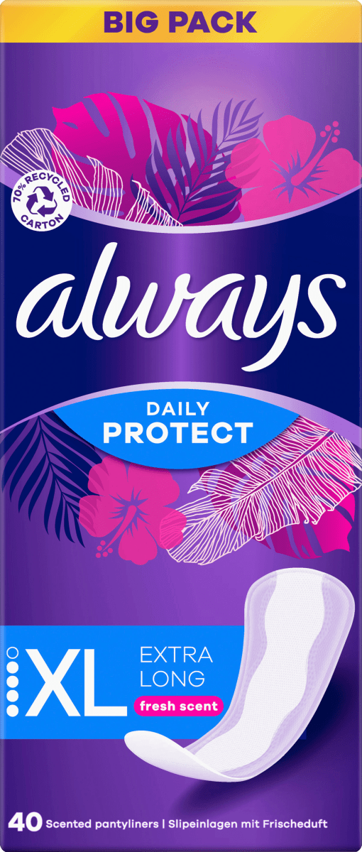 Slipeinlagen Daily Protect Extra Long mit Frischeduft BigPack, 40 St