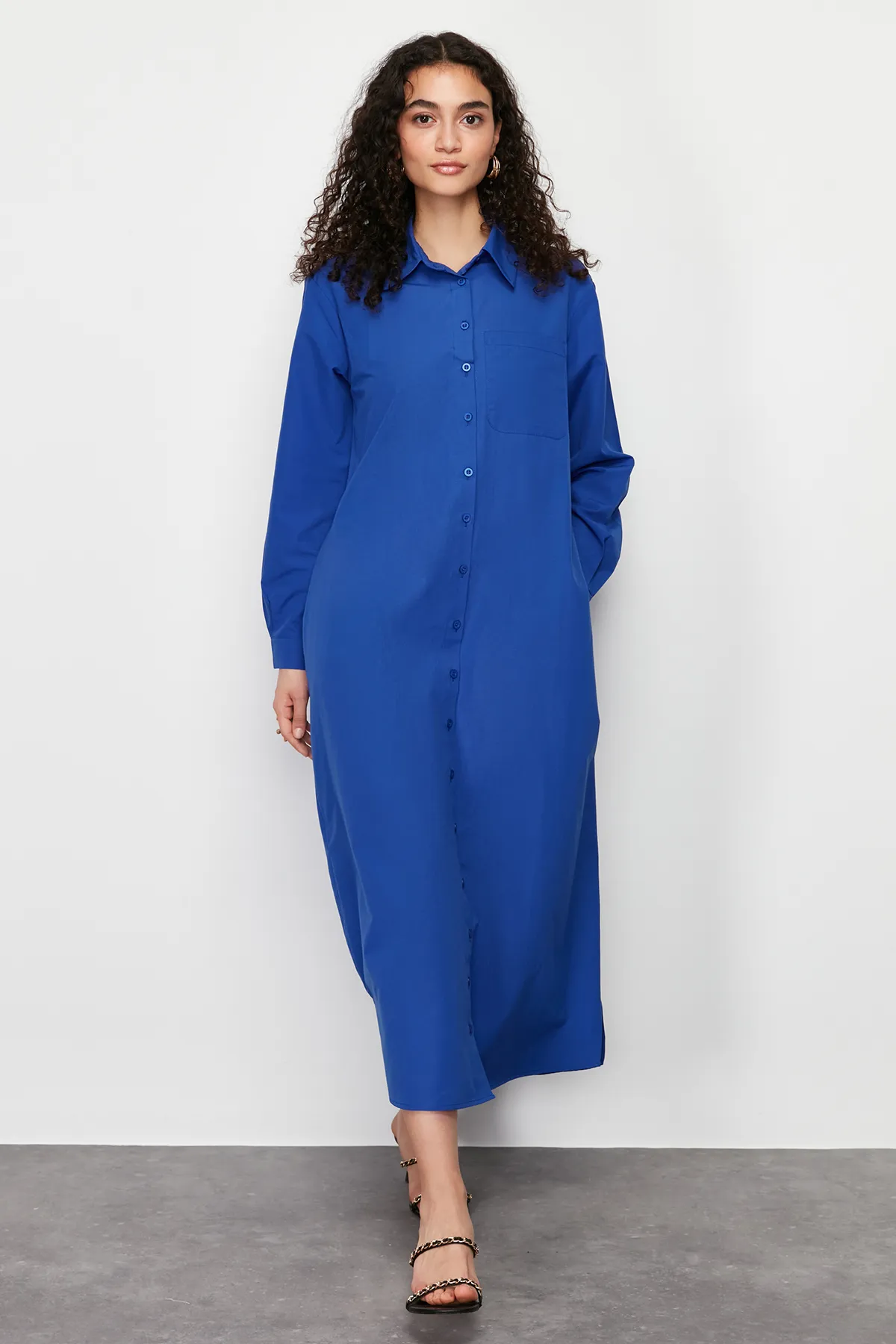 Trendyol Modest  Saks Plain Woven Hemdkleid TCTSS24EB00137