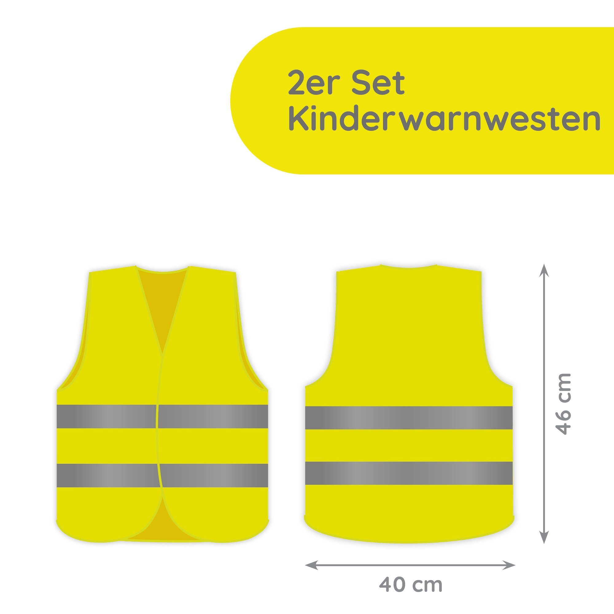 FLEXEO Warnweste Sicherheitsweste für Kinder (2-tlg) Kinderwarnweste für Fahrrad Straßenverkehr, neongelb, 2 Stück