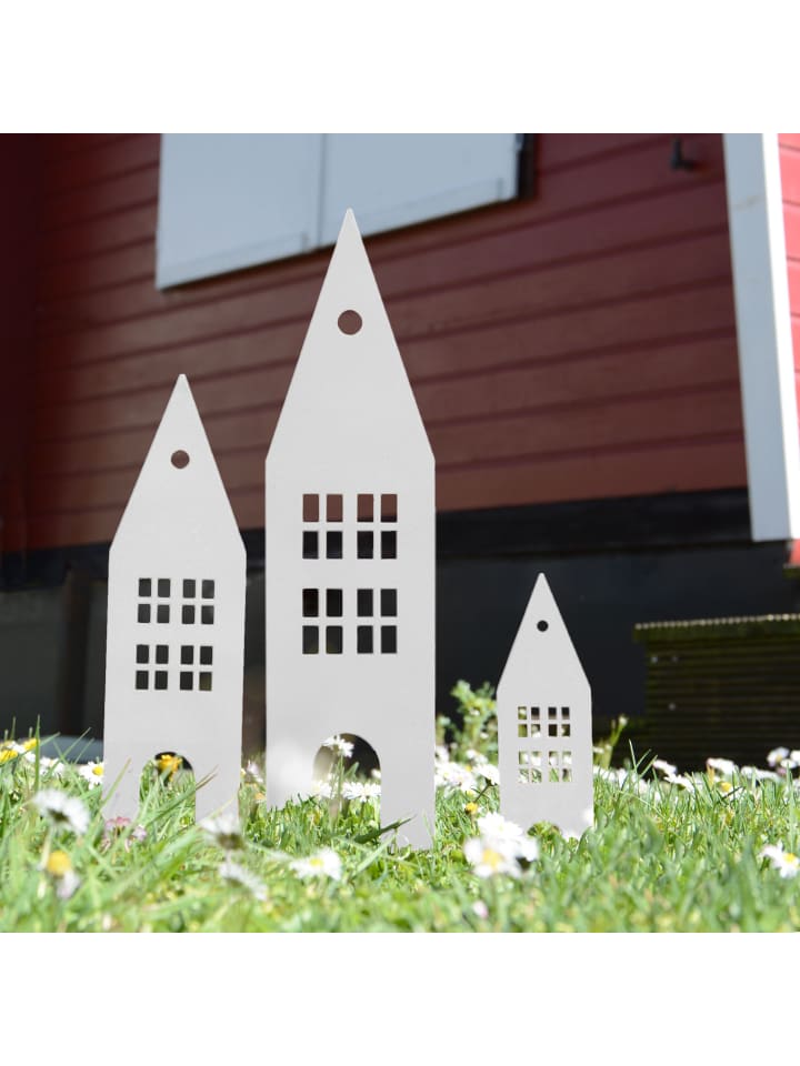 UNUS 3er Set Gartenstecker Rost Häuser in Weiß günstig kaufen onesize