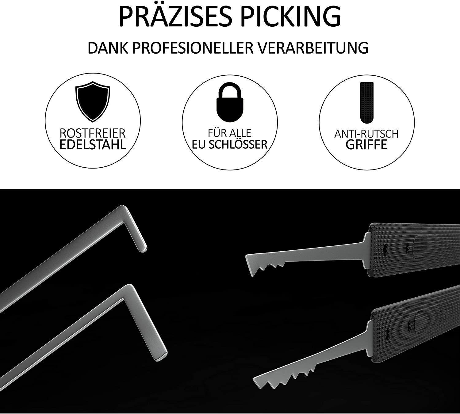 Meistergut Vorhängeschloss Lockpicking Set XXL Profi 24-teilig, 3 Schlösser & Anleitung, (22-tlg., 30 Teiliges Set), Schlüssel entsperren
