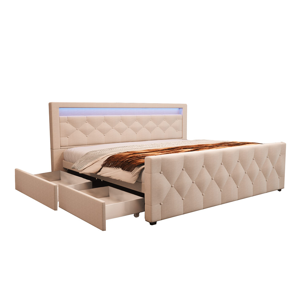 Home Deluxe HOME DELUXE Polsterbett VELARA inkl. Matratze und Topper 180 x 200 cm - Beige