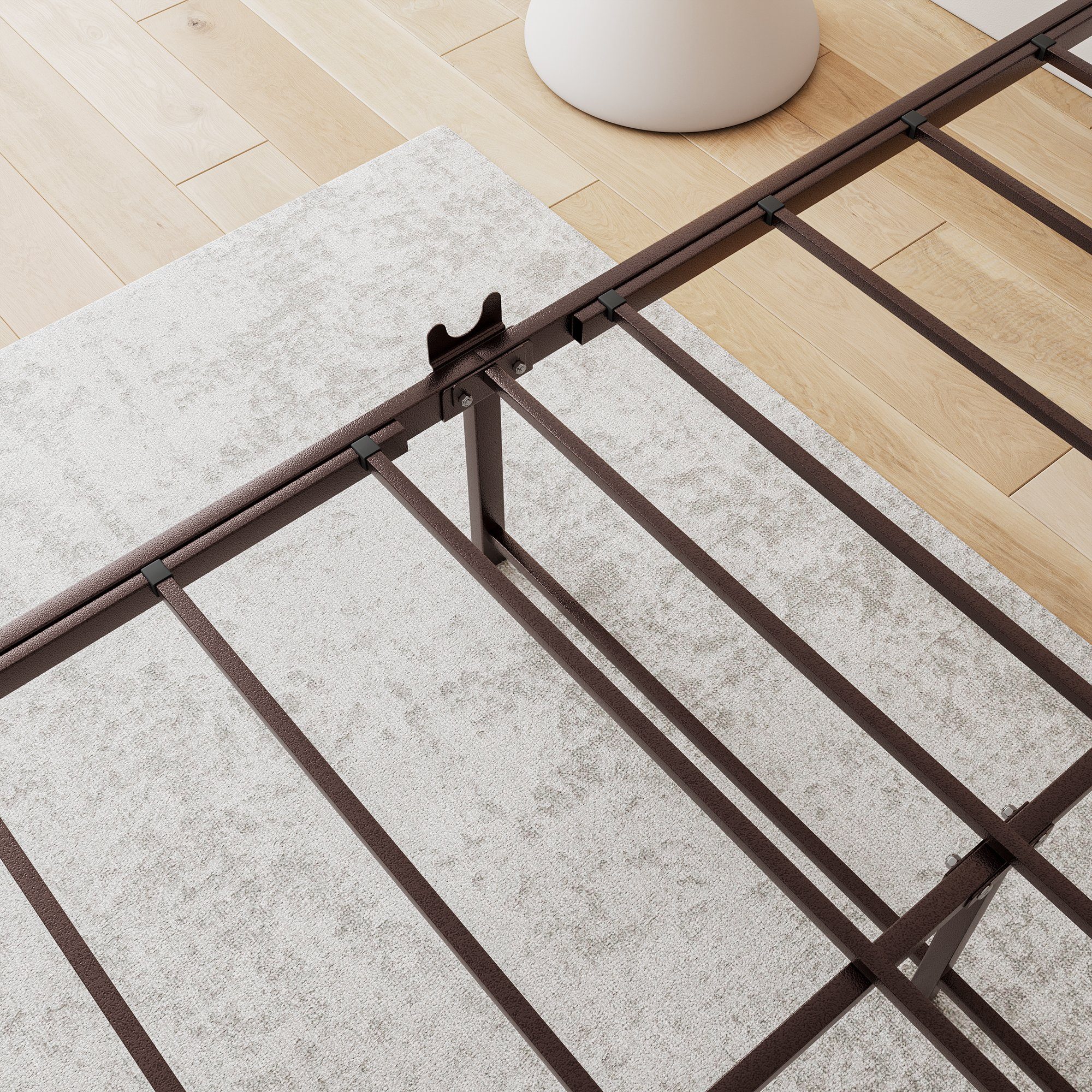 WISHDOR Metallbett Einzelbett mit Lattenrost (120 x 200 cm Braun ohne Martratze), Bettgestell aus Metall, passend für 120 x 200 cm Matratze