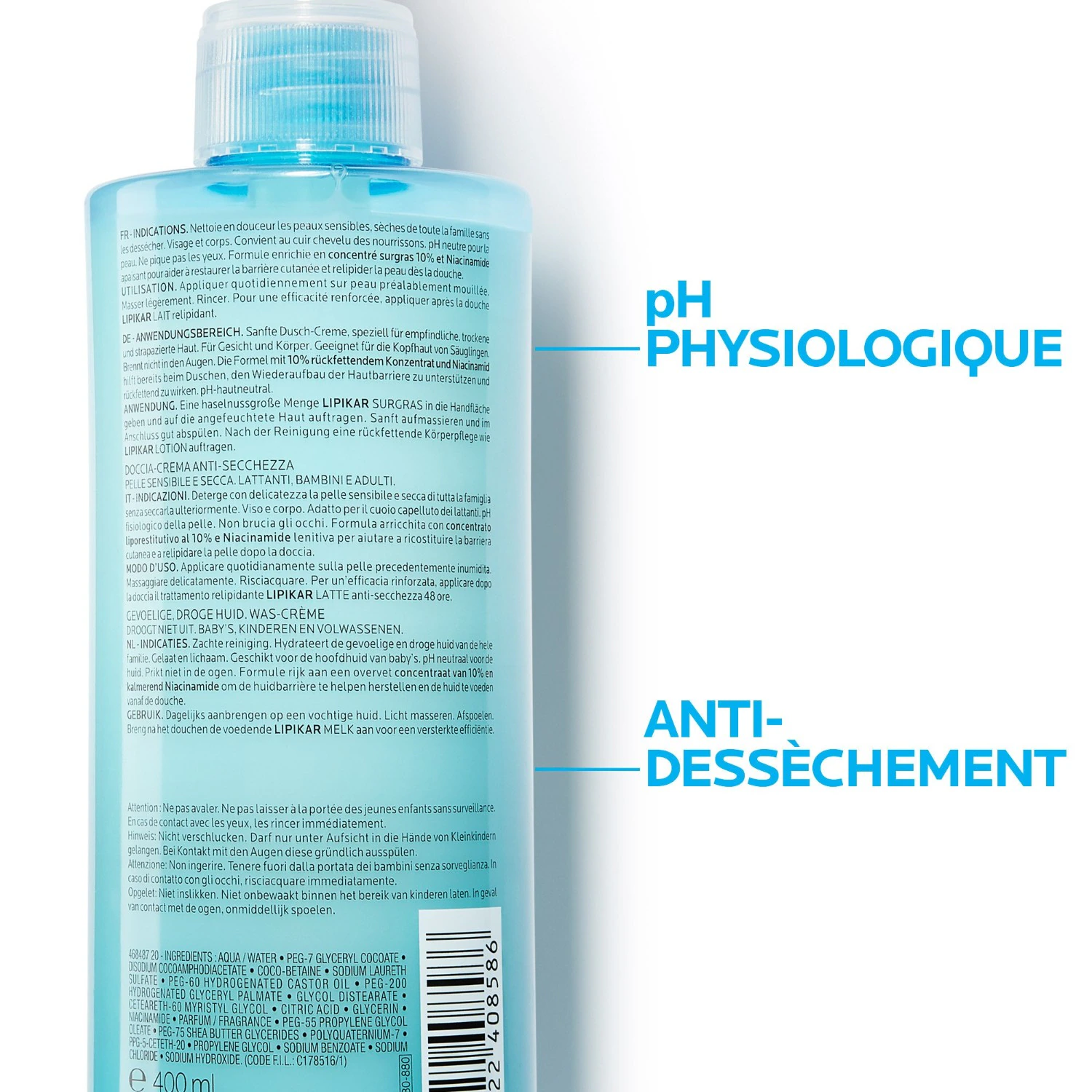 La Roche-Posay Lipikar Surgras krema za čišćenje protiv isušivanja kože 400 ml