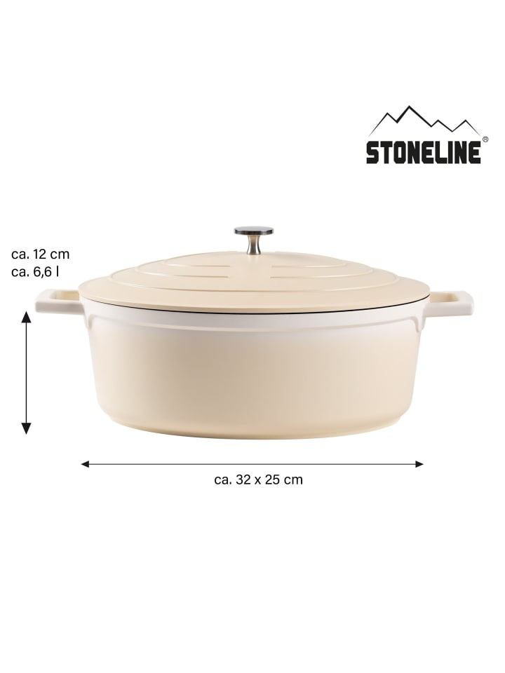 Stoneline Cocotte Bräter Oval 32x25 cm | mit Deckel in Creme günstig kaufen Ø 32 cm