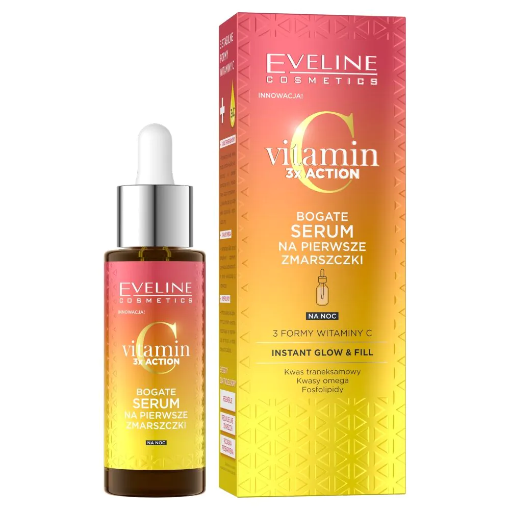 „Eveline“ vitamino C 3 kartų poveikis naktiniam raukšlių serumui