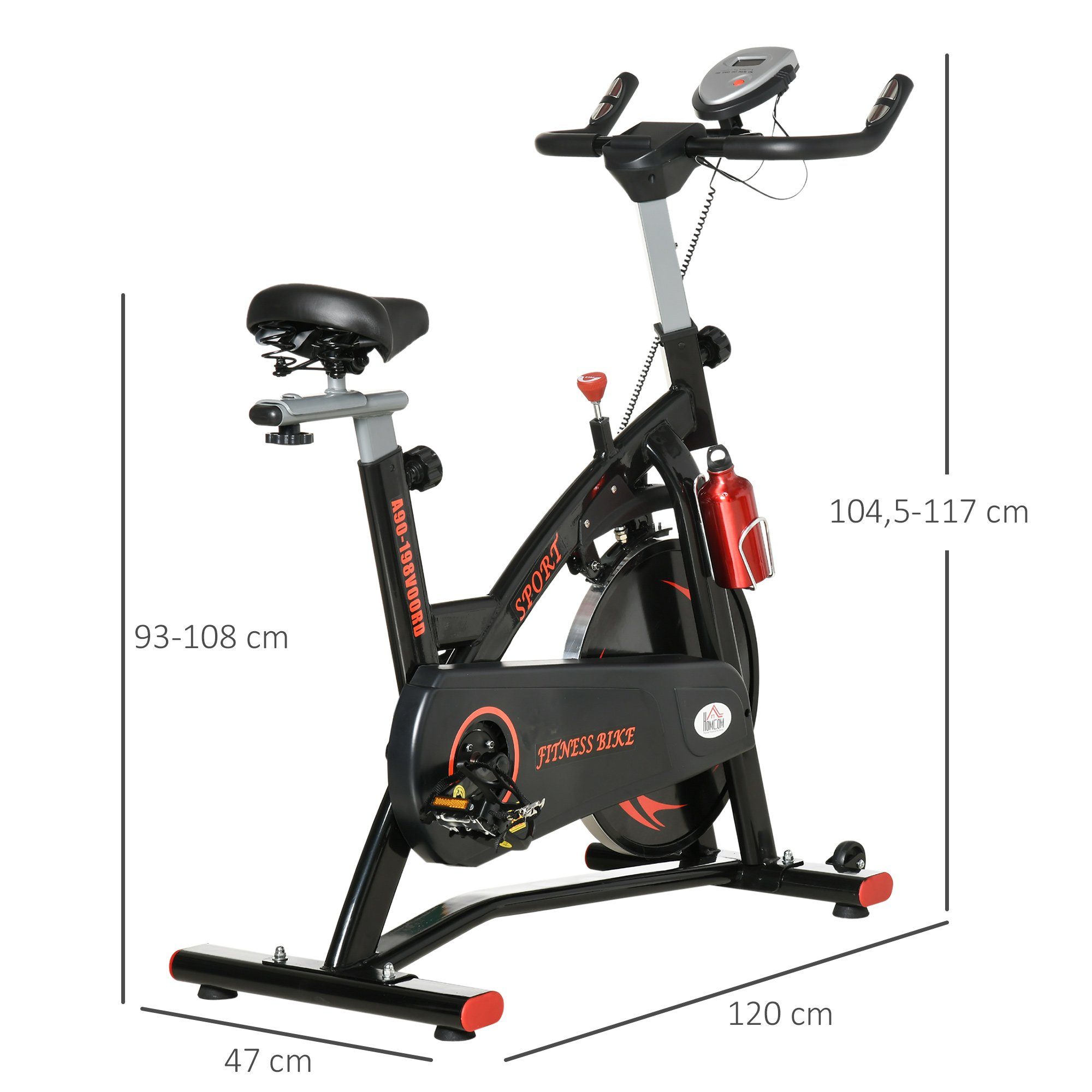 HOMCOM Heimtrainer Fahrradtrainer, höhenverstellbar, 47 x 120 x 117cm, mit LCD-Anzeige