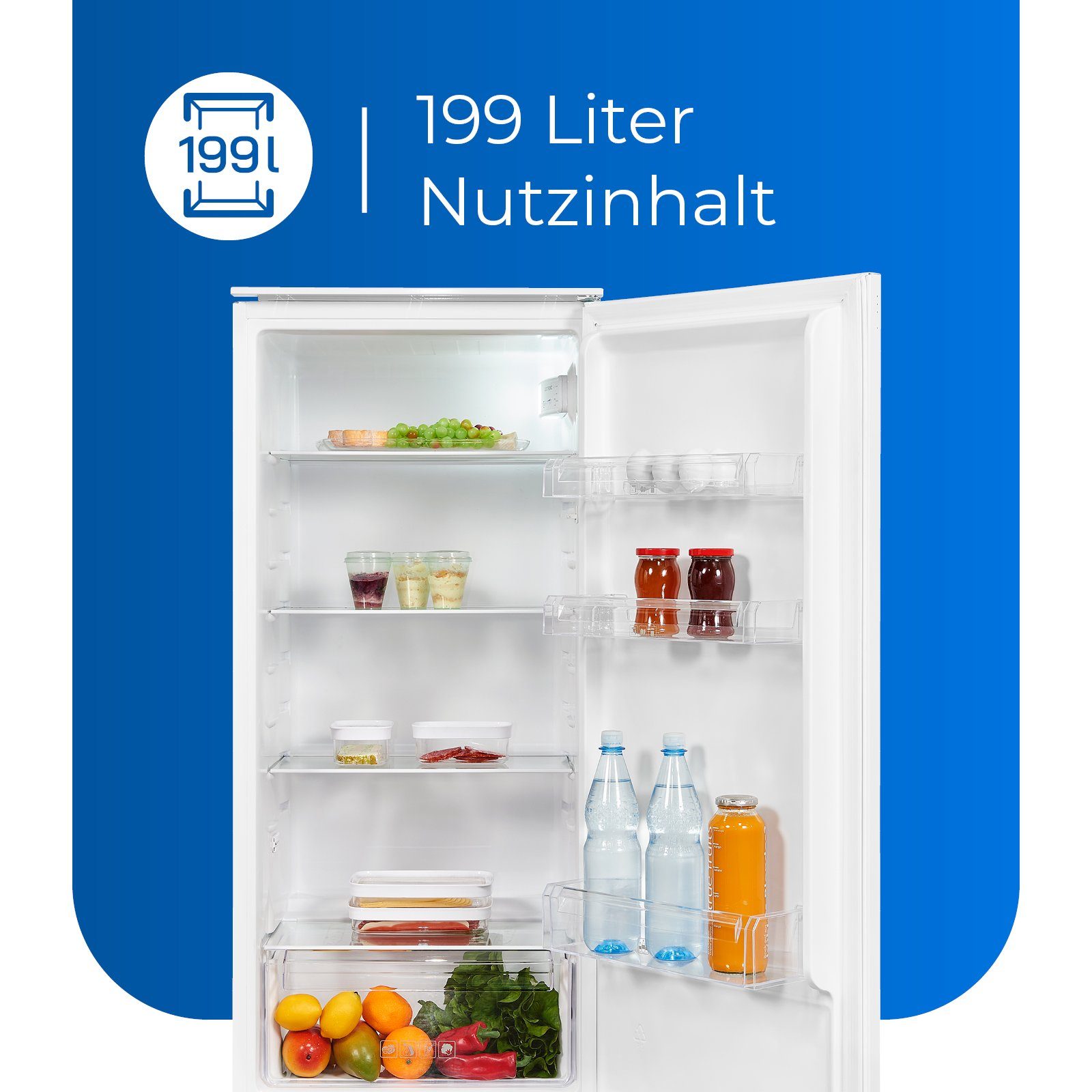 exquisit Einbaukühlschrank EKS201-V-E-040F, 122.7 cm hoch, 54 cm breit, mit elektronischer Steuerung & Super-Kühl-Modus