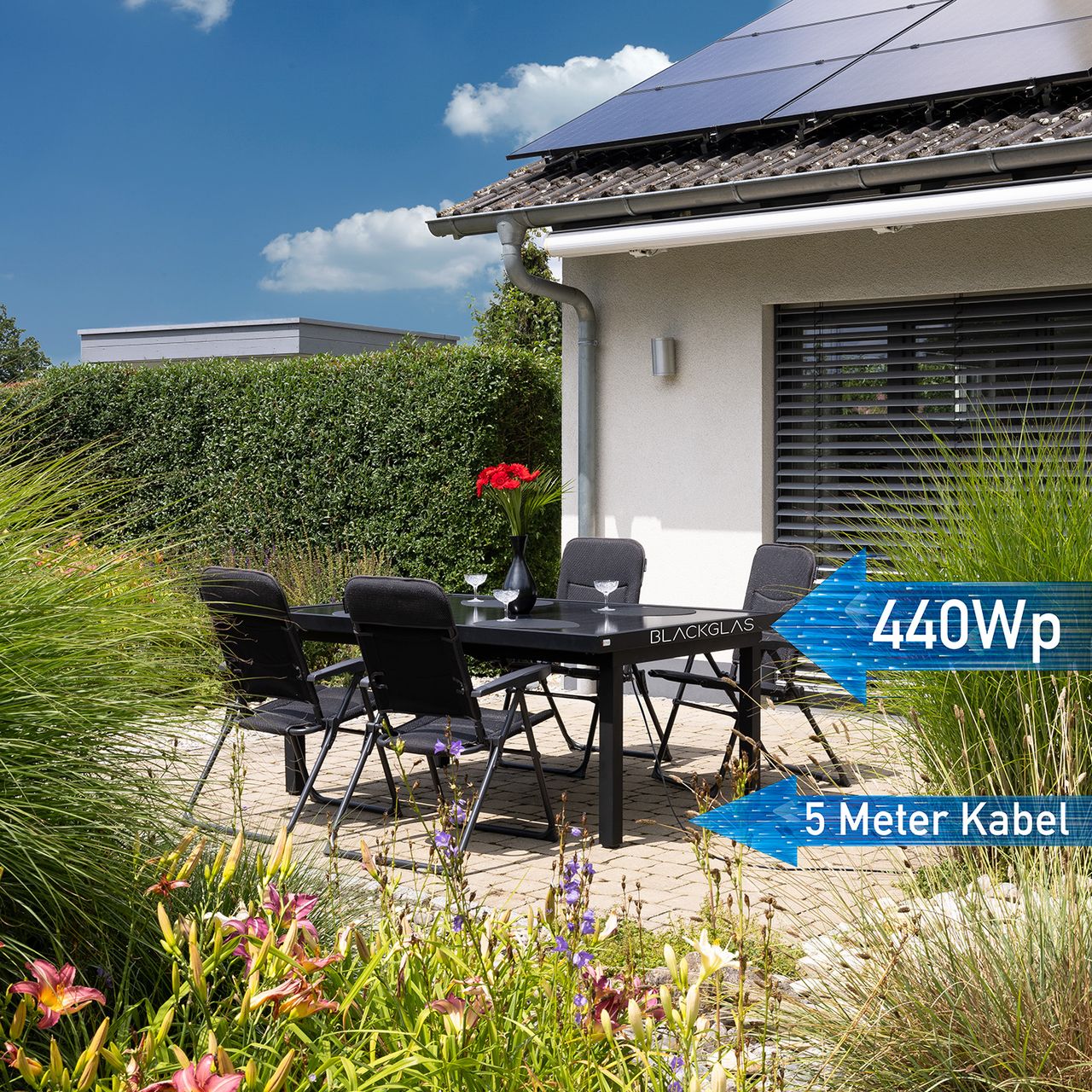 BLACKGLAS SolarTisch ECOluna-440Wp-FBGG-SW, Bifacial, 7-stufig verstellbar, 60mm Aluminium Rahmen, BKW