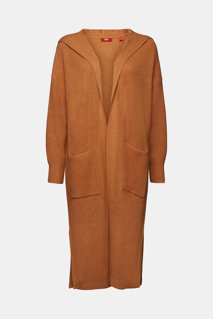 Offener, langer Cardigan mit Kapuze