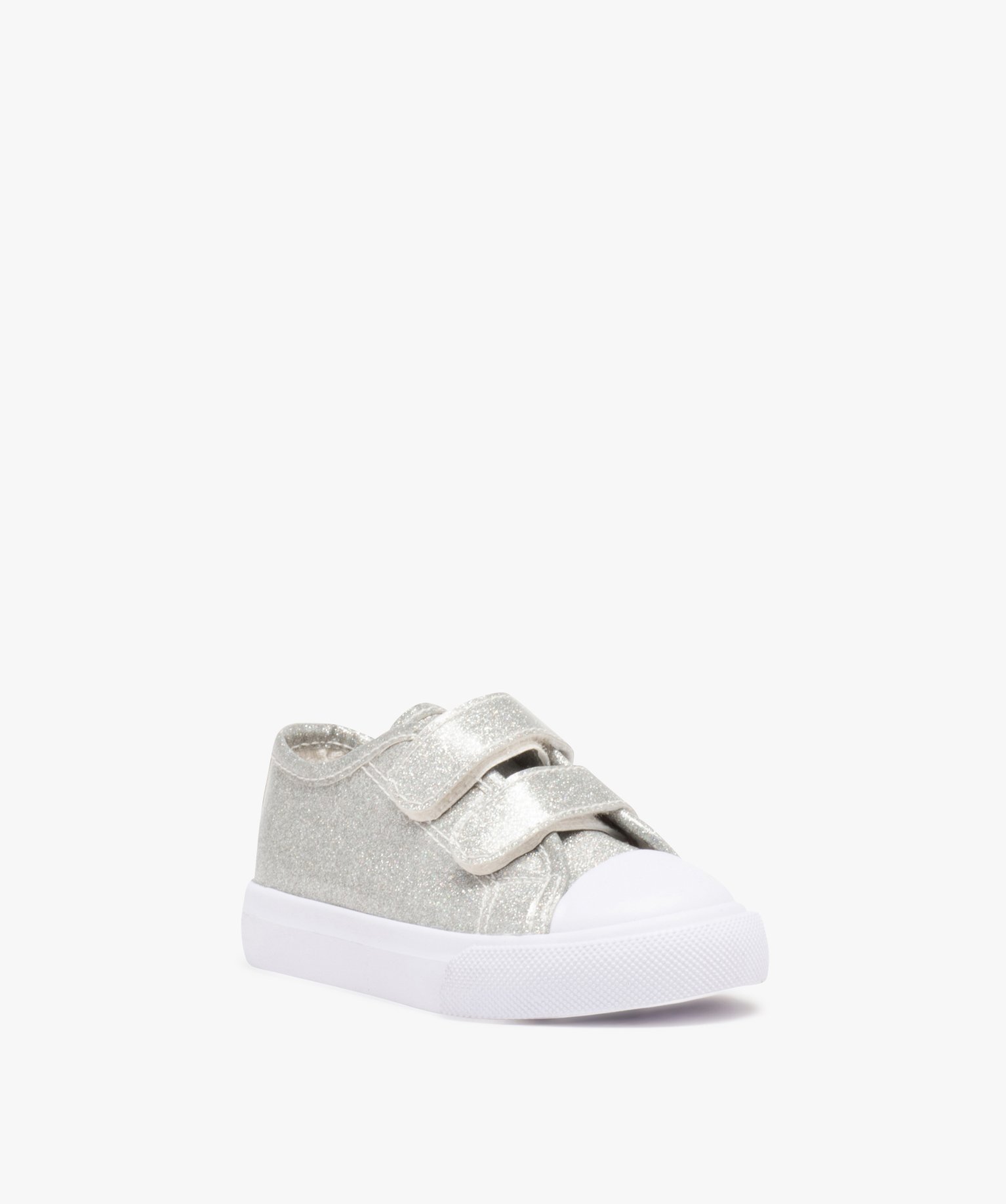 Baskets bébé fille unies à paillettes avec scratch argent | GEMO