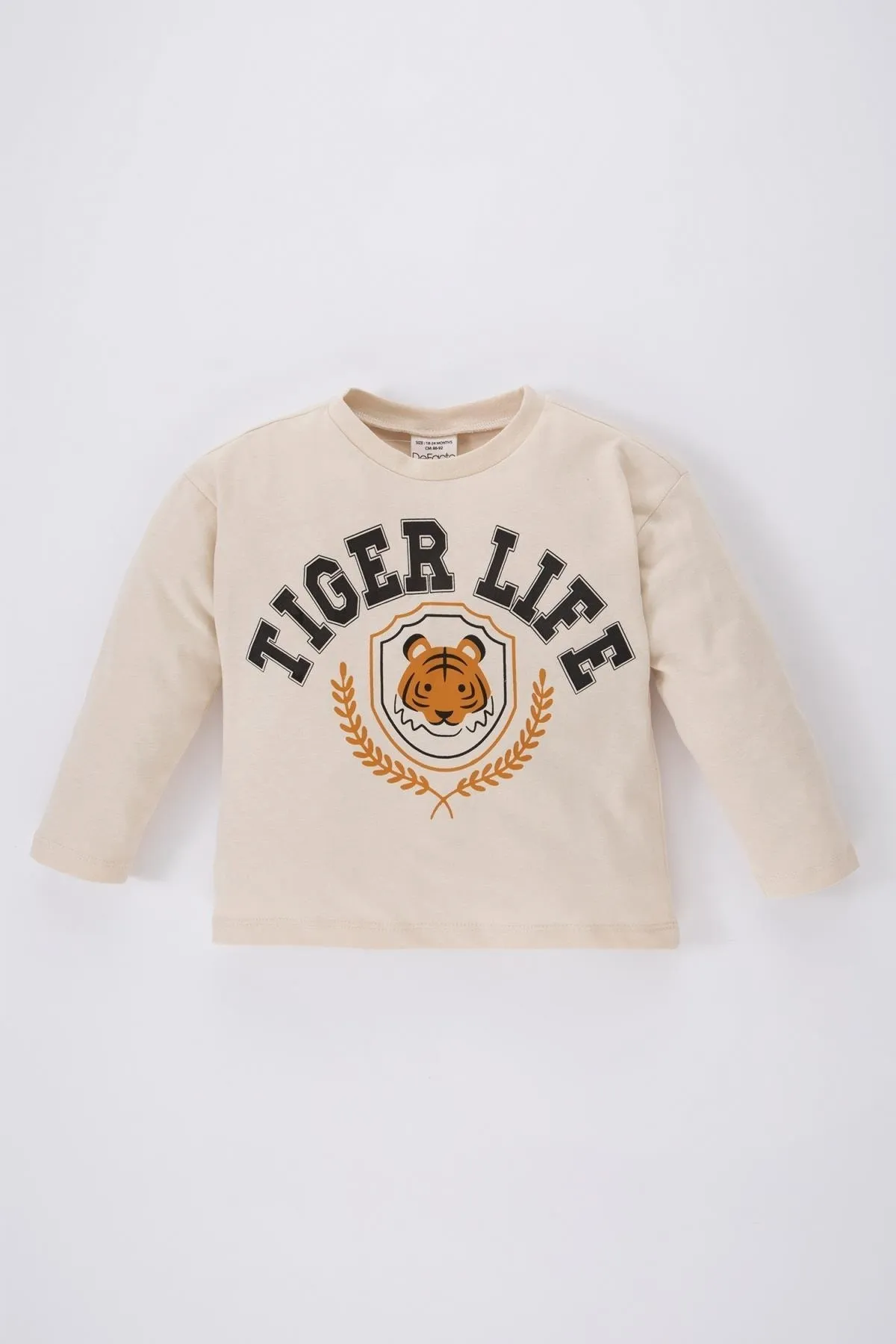 DeFacto  Langarm-T-Shirt aus gekämmter Tiger-Baumwolle mit Rundhalsausschnitt für Babys