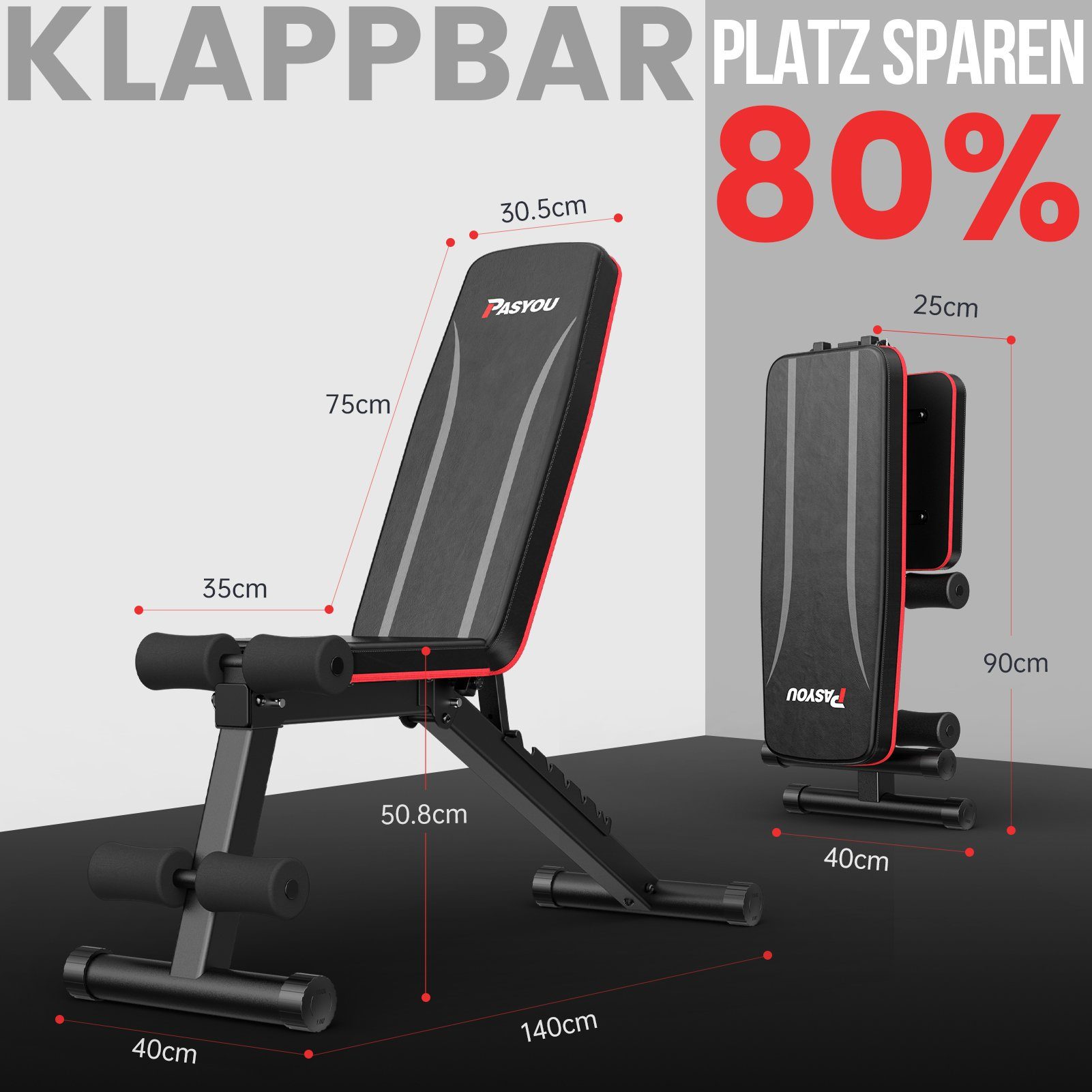 PASYOU Hantelbank PA300 Verstellbare Hantelbank, (Klappbare Multifunktionale Hantelbank), 7 in 1 Fitnessbank für zu Hause oder im Fitnessstudio