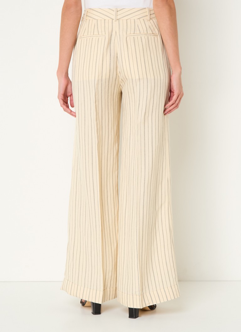 Calça Ralph Lauren de cintura alta e modelagem ampla em mistura de linho com estampa listrada.
