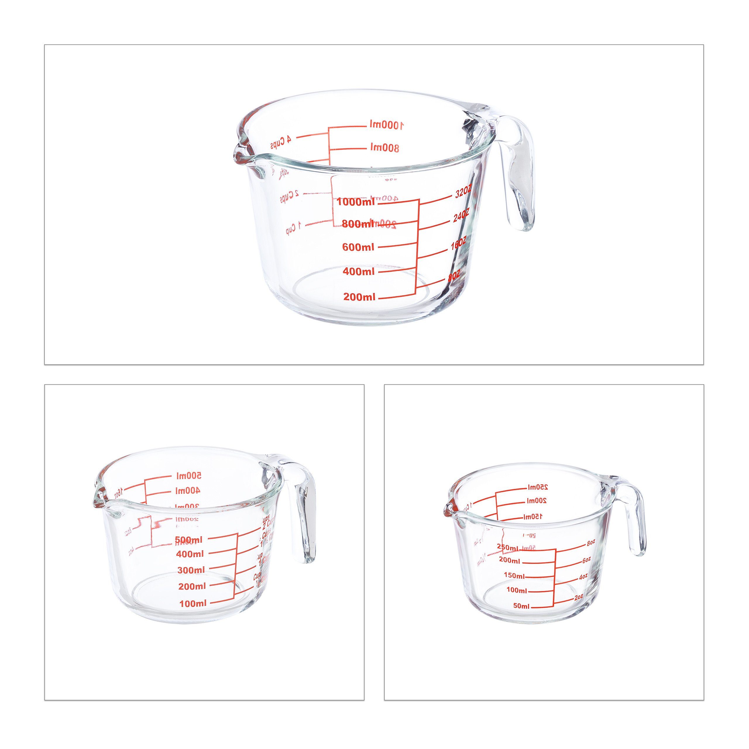 relaxdays Messbecher 3-teiliges Messbecher Set aus Glas, Glas