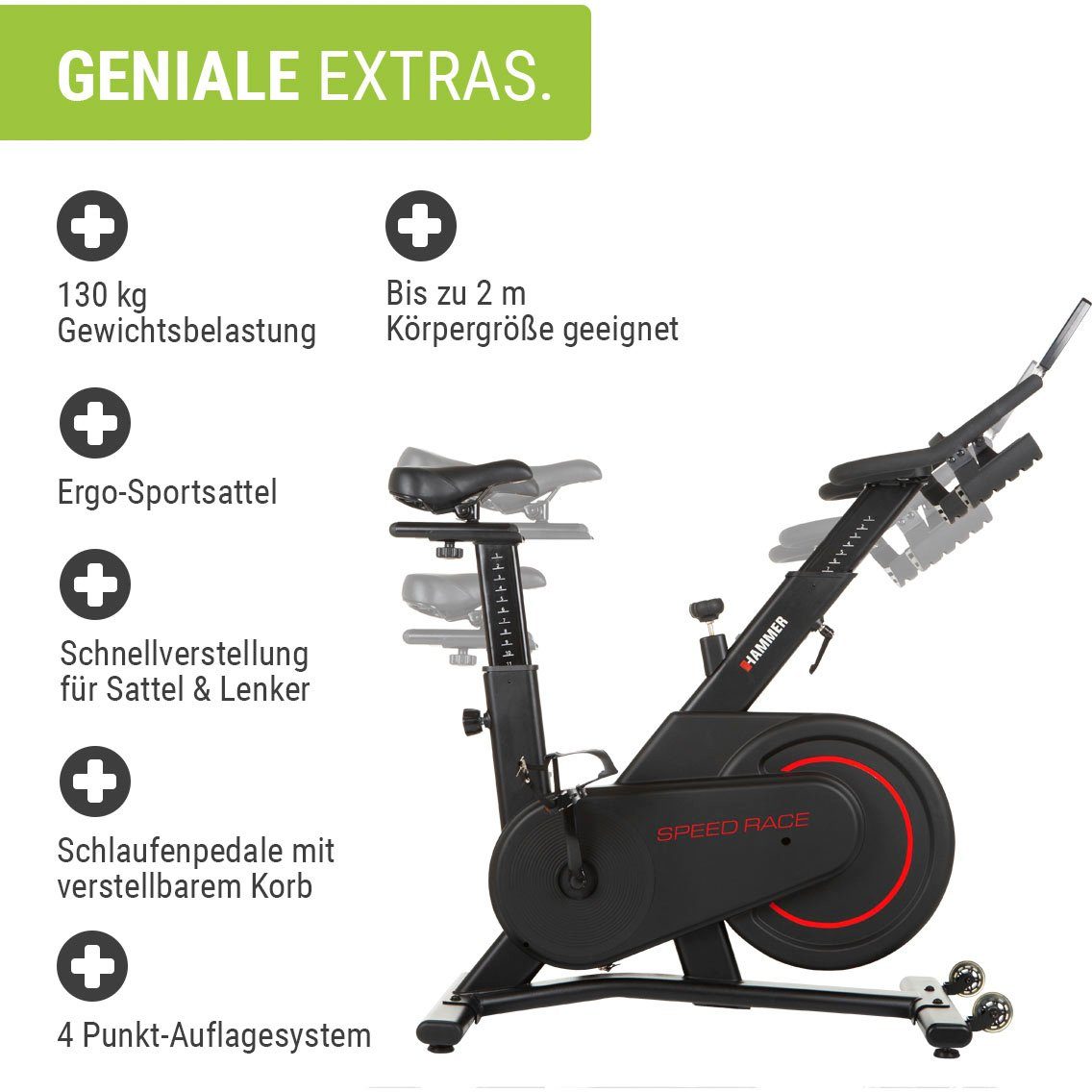 Hammer Speedbike Racer, Trainingscomputer mit LCD-Anzeige, Fitness-Apps per Smartphone/Tablet