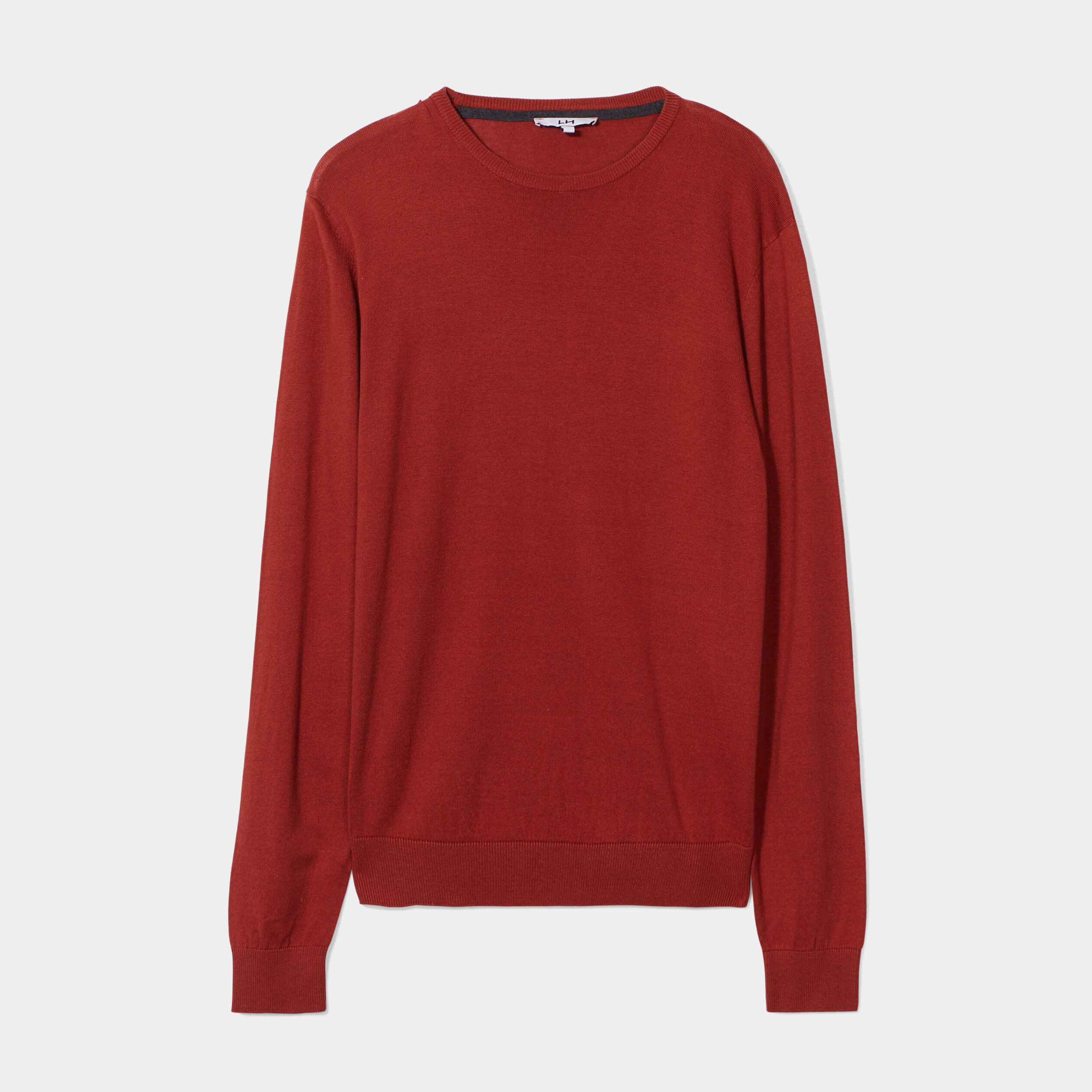 Pull droit col rond marron cognac homme | La Halle