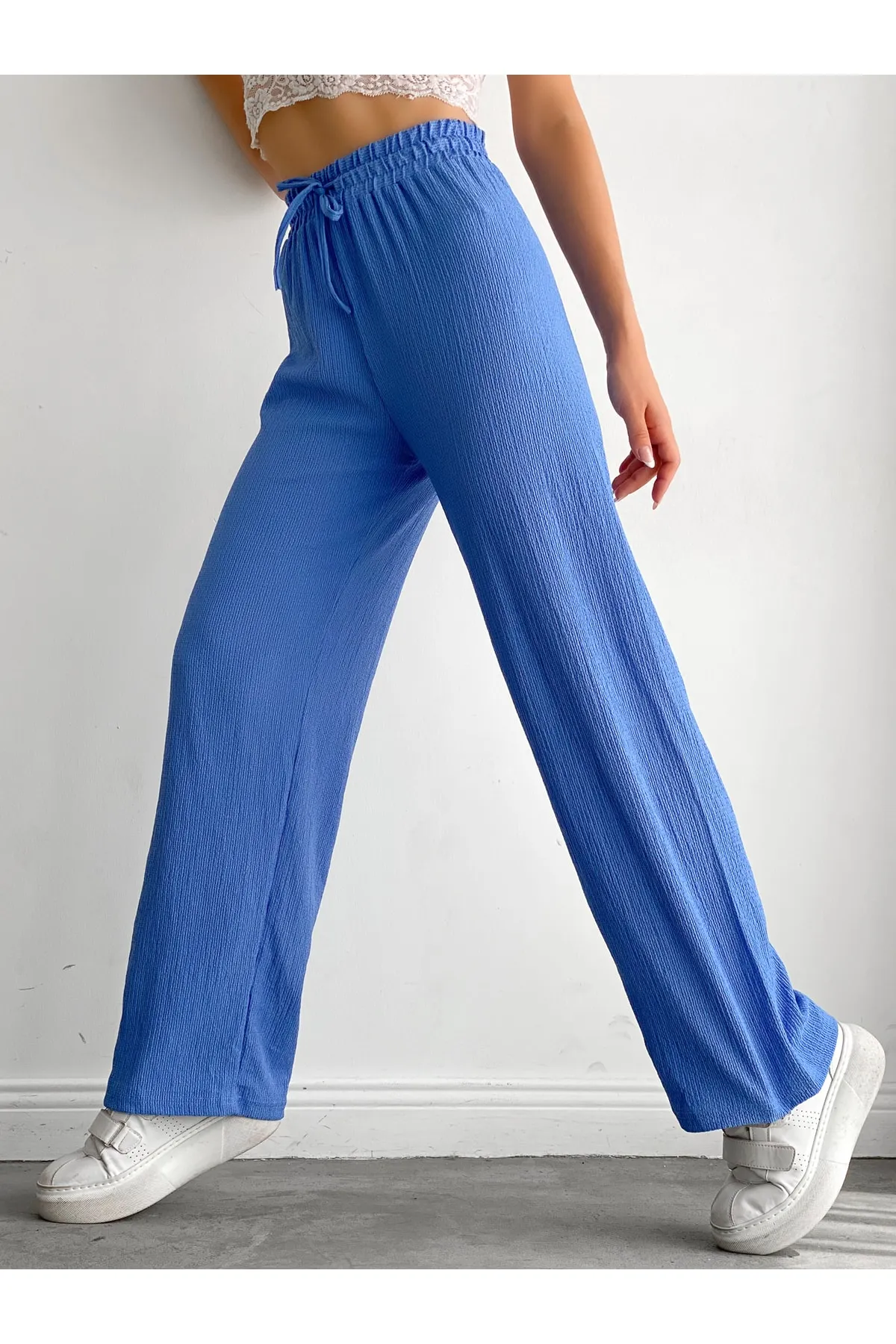 BEJNA  Blaue Palazzo-Hose mit elastischem Bund für Damen
