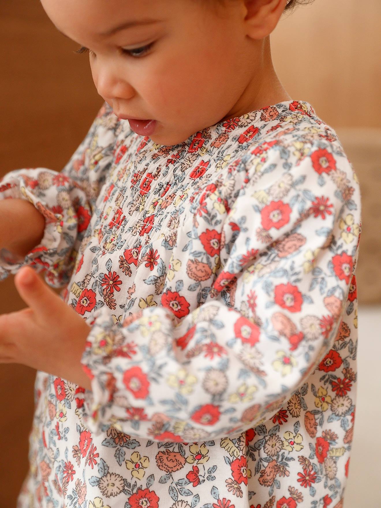 Vertbaudet Gesmoktes Baby Kleid - wollweiß