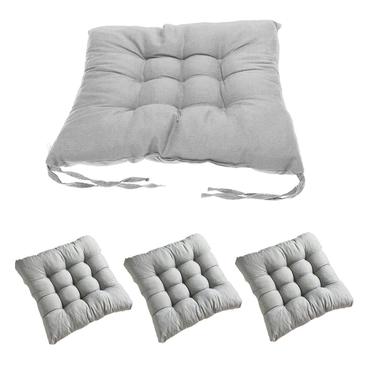 götäzer Bodenkissen 40x40cm dicke Esszimmerstuhl Sitzkissen (4PCS Grau), Mit Riemen, geeignet für Wohnzimmer, Küche, Garten, Büro.