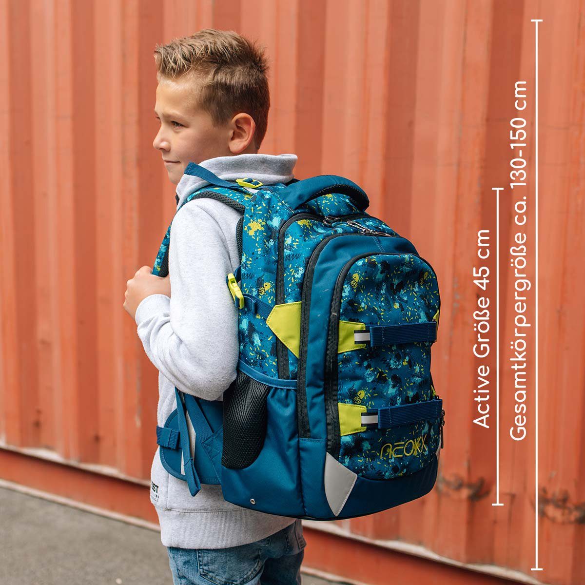 neoxx Schulrucksack Active, Petrol Extrem, aus recycelten PET-Flaschen