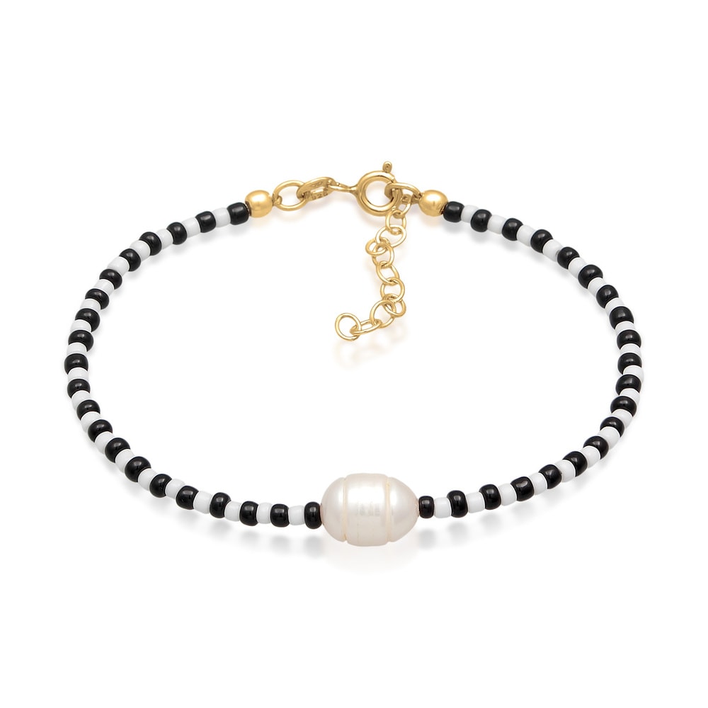 Elli Elli Bracelet Femmes pendentif baroque perles Noir Blanc avec perle d'eau douce e Bracelet