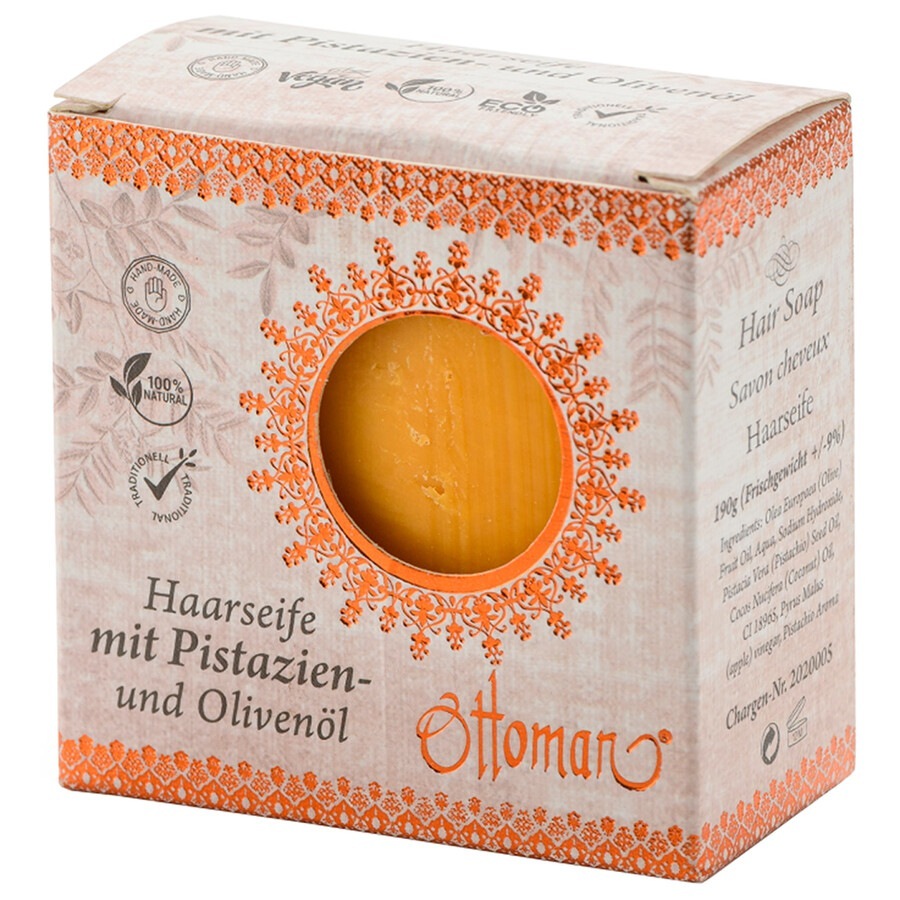 Haarseife mit Pistazien- und Olivenöl Verpackt